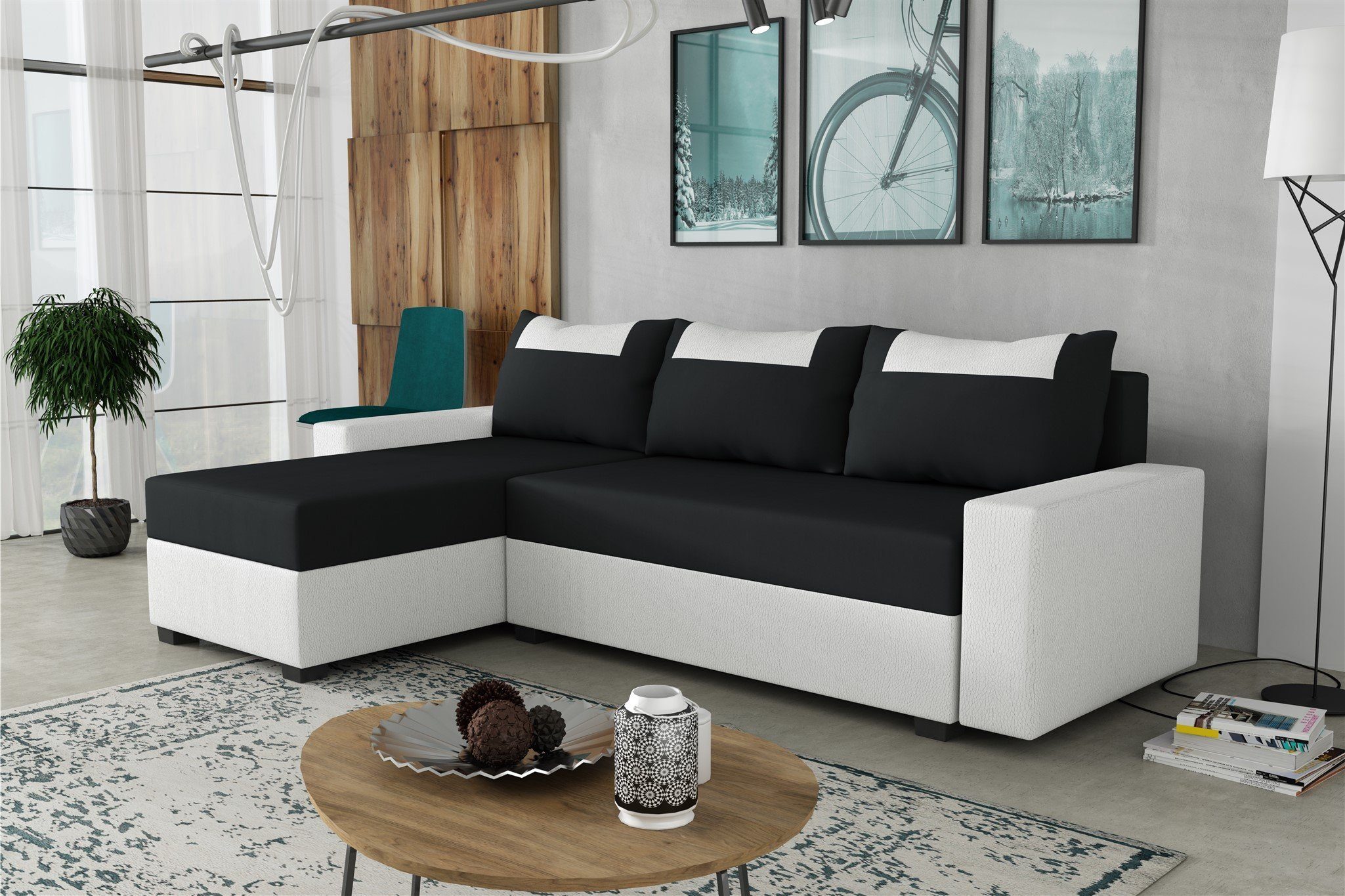 Fun Möbel Ecksofa Sofa HEDVIG Ottomane Rechts oder Links, Rundumbezug, inkl. Schlaffunktion mit 1 Bettkasten