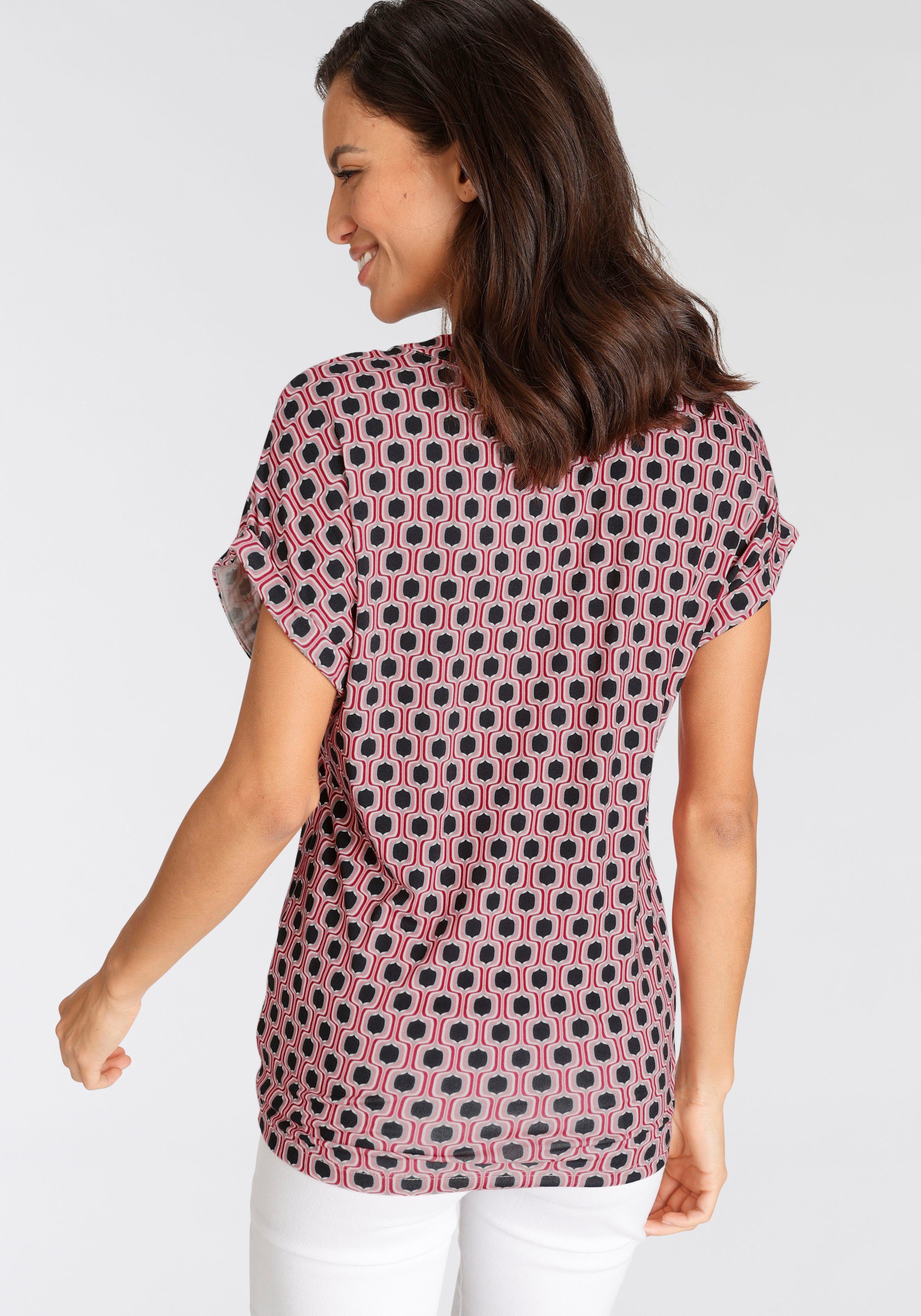 T-Shirt mit pink-weiß-gemustert Laura Scott Allover-Print