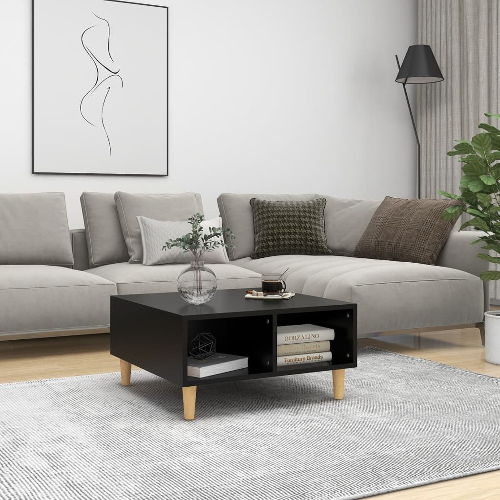 furnicato Couchtisch Skandinavischer 60x60x30 cm Schwarz mit Massivholzbeinen (1-St), Pflegeleichter Wohnzimmertisch mit Ablagefläche für das Wohnzimmer