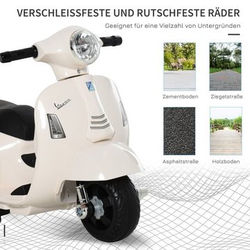 HOMCOM Elektro-Kindermotorrad VESPA Elektrofahrzeug 18-36 Monate 3 km/h LED-Licht PP Metall Weiß, Belastbarkeit 25 kg, (1-tlg), 66.5L x 38B x 52H cm