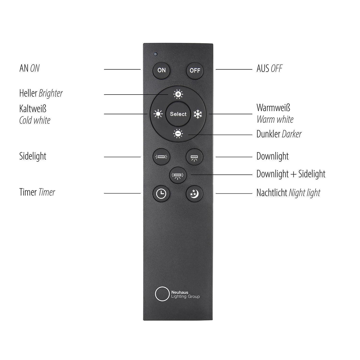 MONDO LED Deckenleuchte FAMERA, 2-flammig, Braun, Schwarz, Eichenholz, Anpassung der Farbtemperatur, Dimmfunktion, LED fest integriert, Extra-Warmweiß, Neutralweiß, Metall, mit Fernbedienung, Ø 58,5 x H 6,6 cm