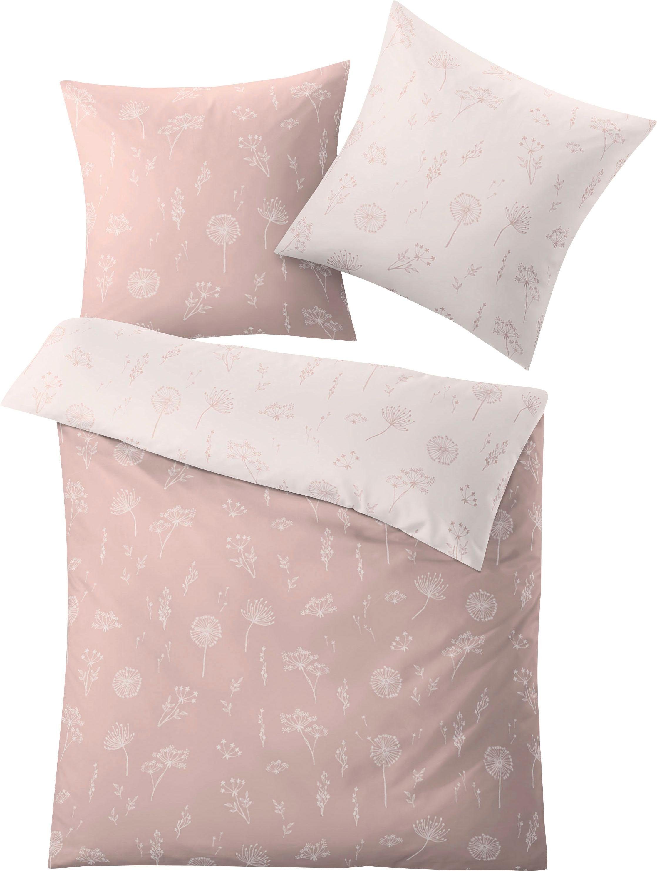 Kleine Wolke Wendebettwäsche Leone in Gr. 135x200 oder 155x220 cm, Mako-Satin, 2 teilig, geblümte Bettwäsche aus Baumwolle, Bettwäsche mit Reißverschluss