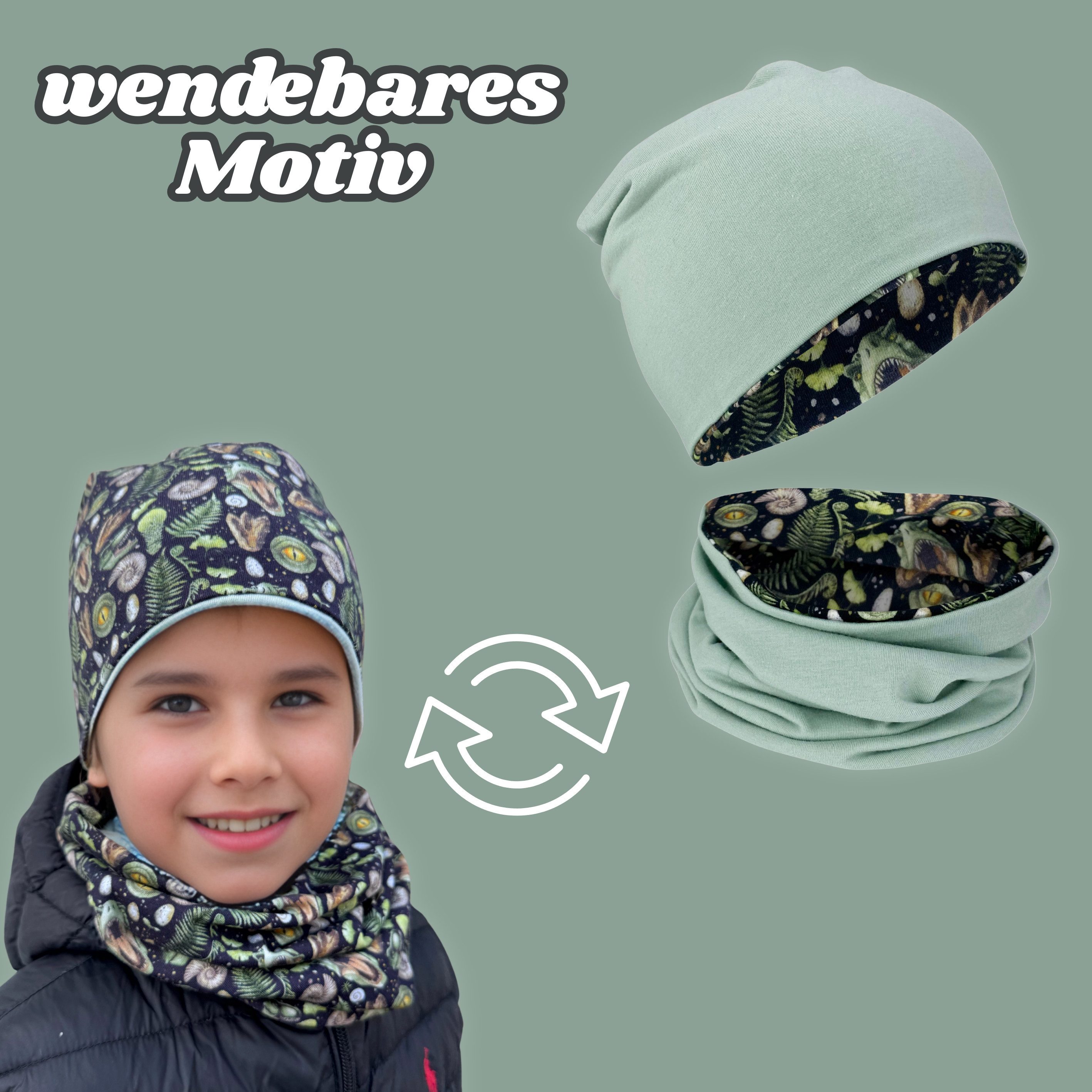 HECKBO Beanie HECKBO Kinder Mädchen Jungen Beanie Mütze & Loop-Schal Set – Bild 2 von 5