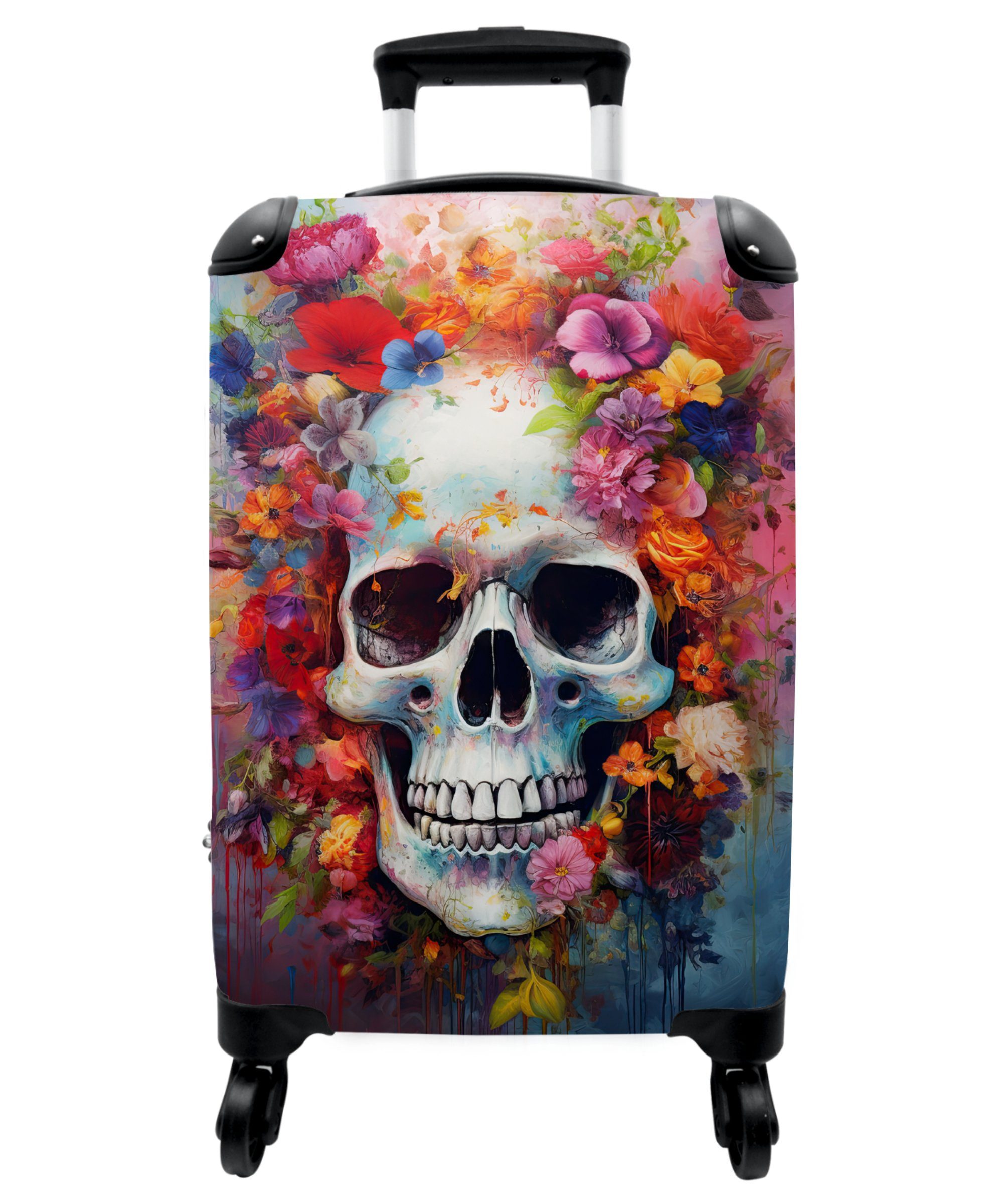 - mit Rollen 4 Botanisch - 4 Handgepäck Blumen - Trolley NoBoringSuitcases.com© Rollkoffer Cabin - Rollen, Reisekoffer Totenkopf Handgepäckkoffer 55x35x20cm Kleine Aquarell Totenkopf, -