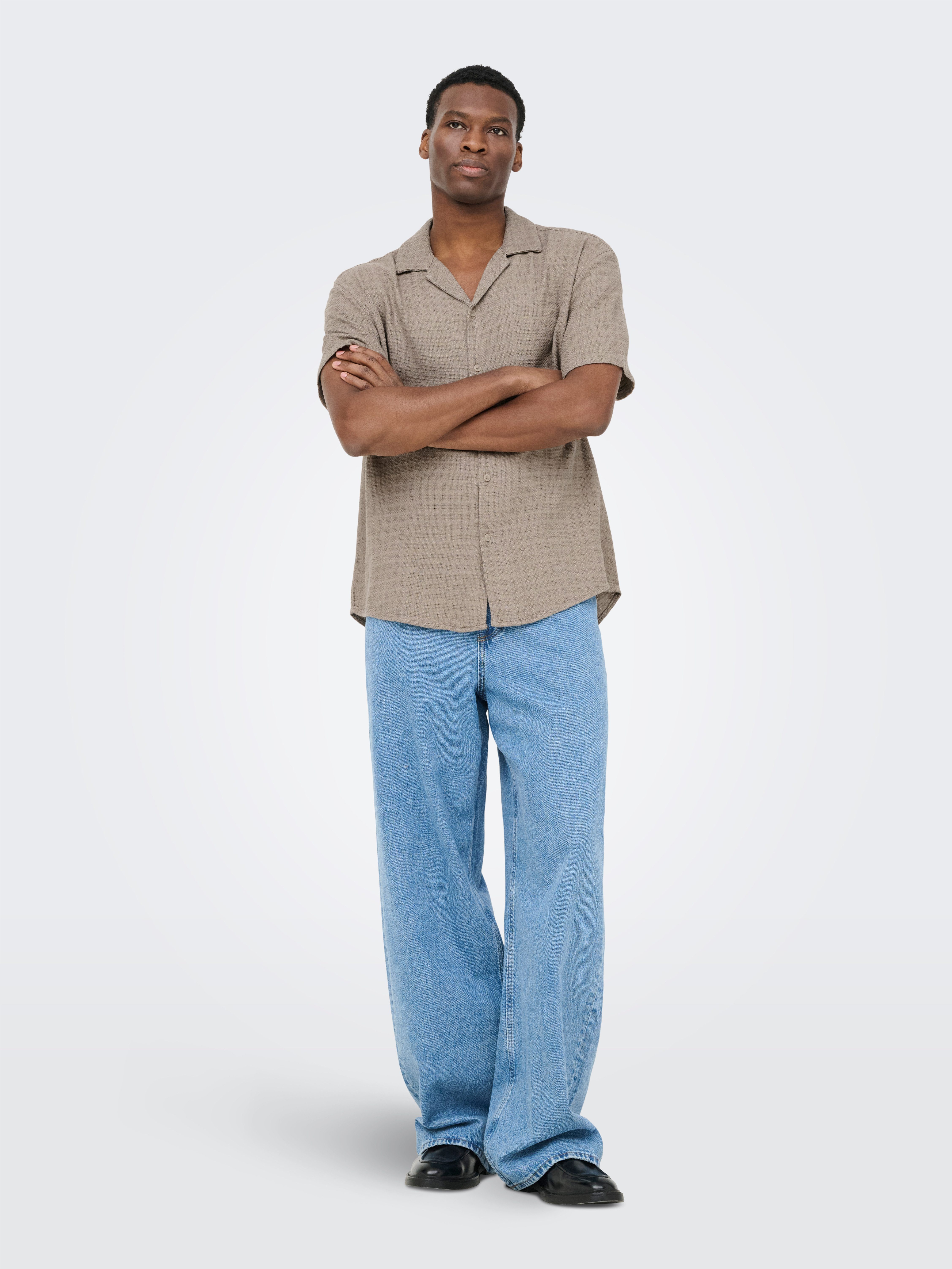 ONLY & SONS Kurzarmhemd ONSLATHAM RLXSS RESORT LINEN STRUC 0257 Viskose mit Leinen, normal geschnitten – Bild 4 von 5