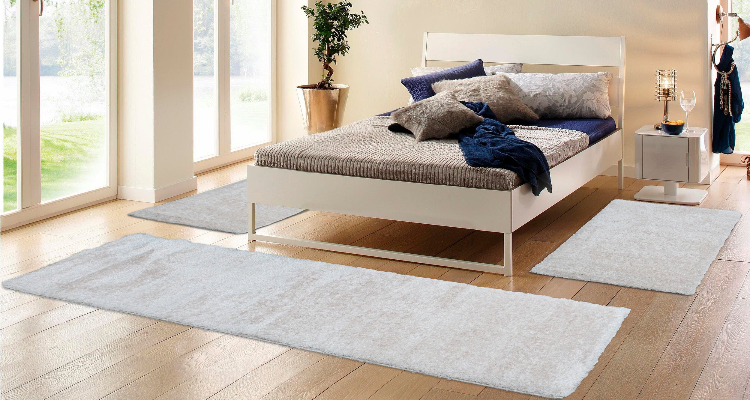 my home Bettumrandung Malin, Höhe 43 mm, (3-tlg), Hochflor, Shaggy, Uni-Far günstig online kaufen