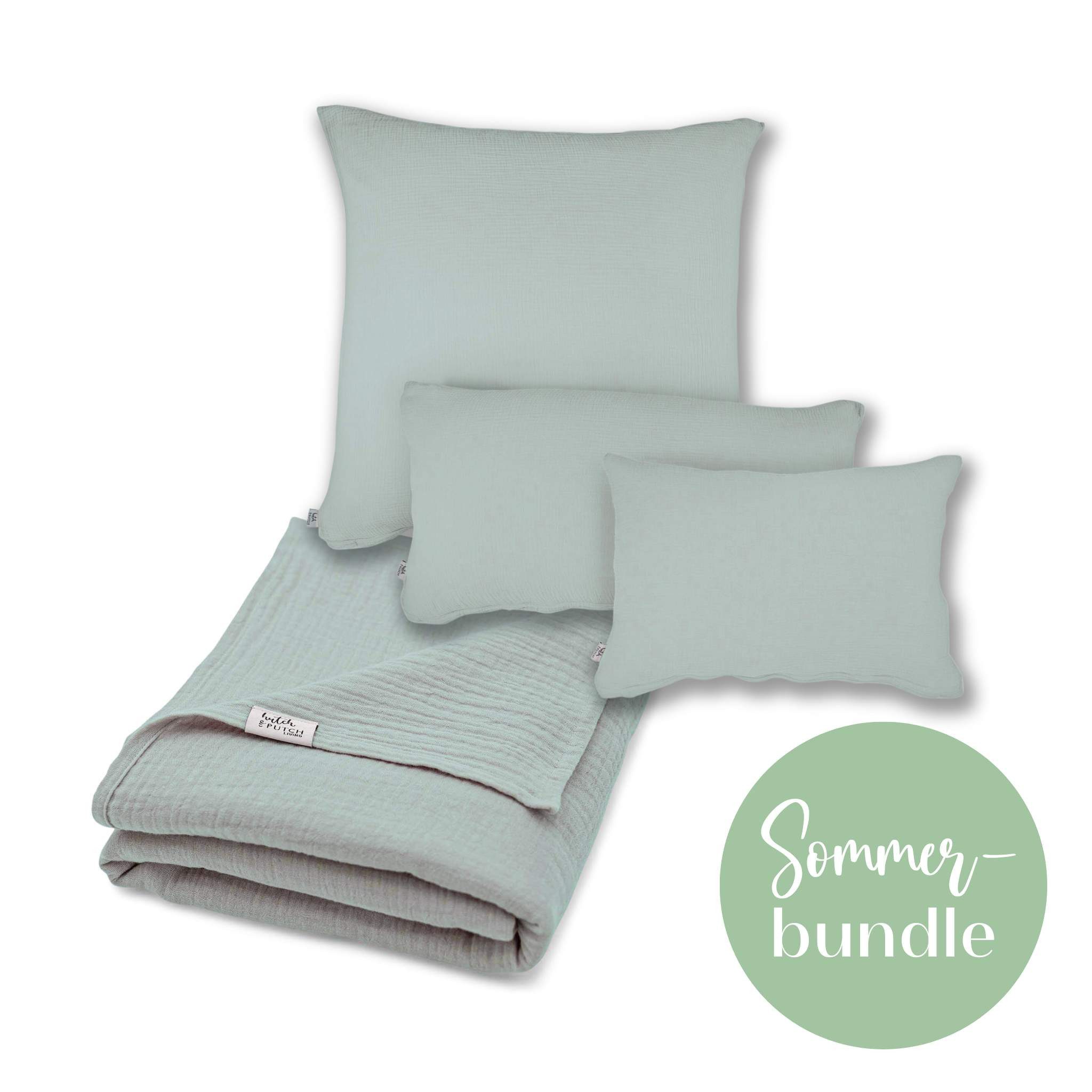 Bettwäsche Musselin-Sommerbundle (Sommerdecke 200x135 + Kopfkissen nach Wahl), hutch&putch, Baumwolle, 2 teilig, die perfekte leichte Decke für den Sommer, aus 100% Bio-Baumwolle