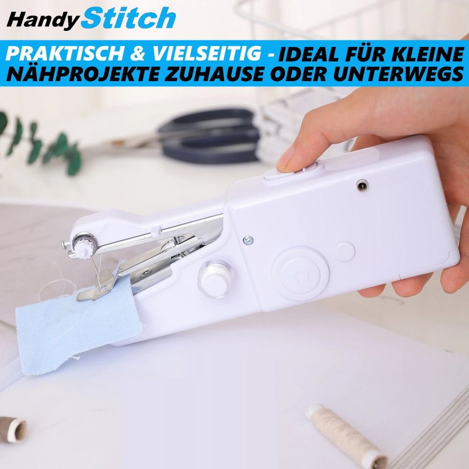 MAVURA Nähmaschine HandyStitch Mini Hand Reise Nähmaschine Handnähmaschine,  Reisenähmaschine elektrisch nähen Batterie extra Garne Set