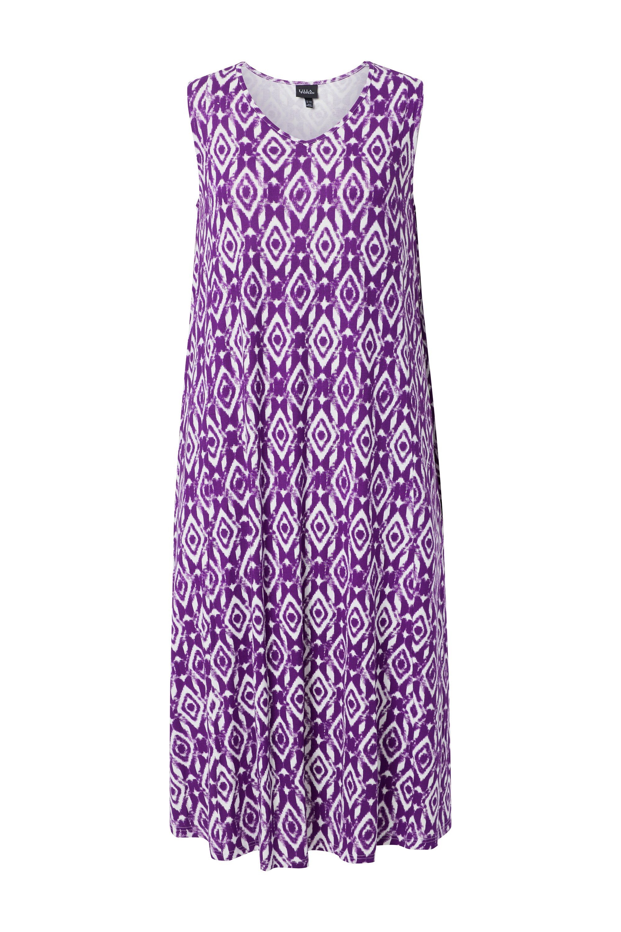 Ulla Popken Maxikleid Maxikleid grafischer Druck V-Ausschnitt ärmellos