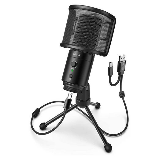 FIFINE Mikrofon »USB Kondensator Mikrofon, Typ C Mikrofone, mit Ständer, mit Pop Filter, für Mac, PS4, PC und Handy mit Typ-C Anschluss«