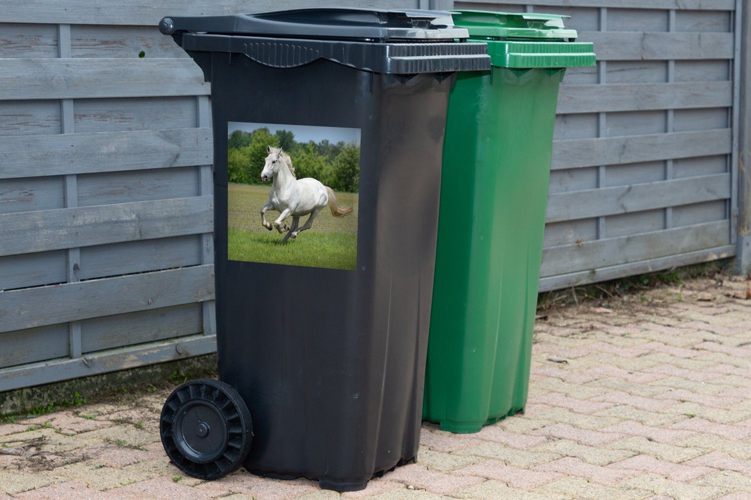 Natur St), Mülltonne, Mülleimer-aufkleber, MuchoWow Weiß Pferde Sticker, - Wandsticker Container, (1 - Abfalbehälter