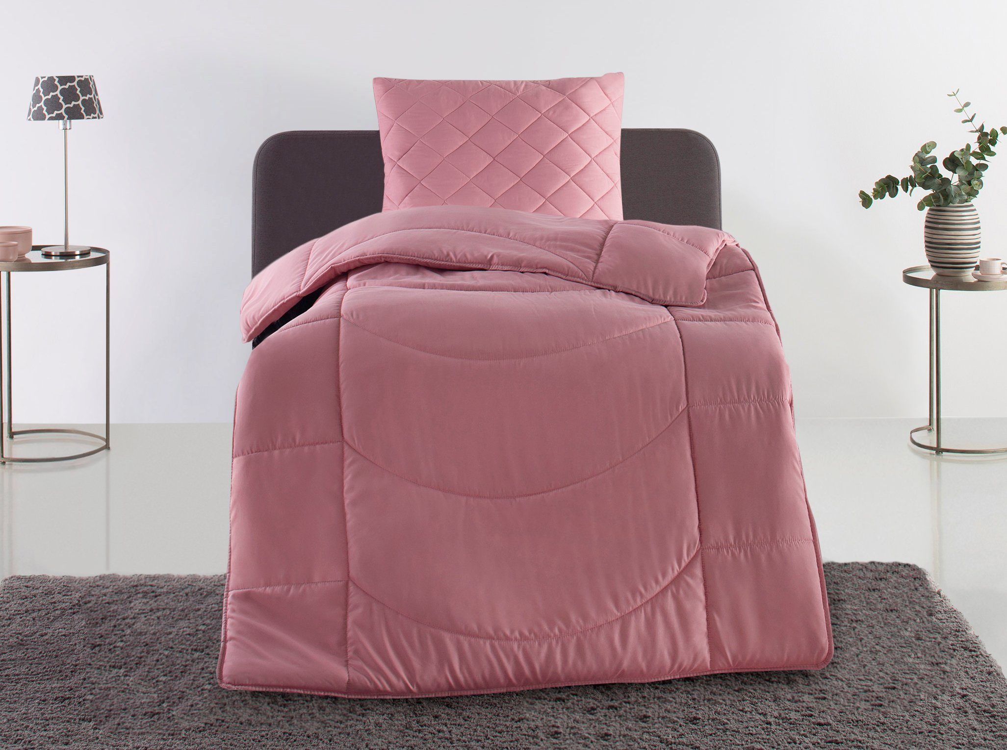 my home Steppbett + Kopfkissen Microlux, Bettdecke 135x200 cm, 155x220 cm, Füllung: Polyester, Bezug: Polyester, Set mit Kissen 40x80 cm, 80x80 cm, Sommer, Herbst, Winter in 4 Farben