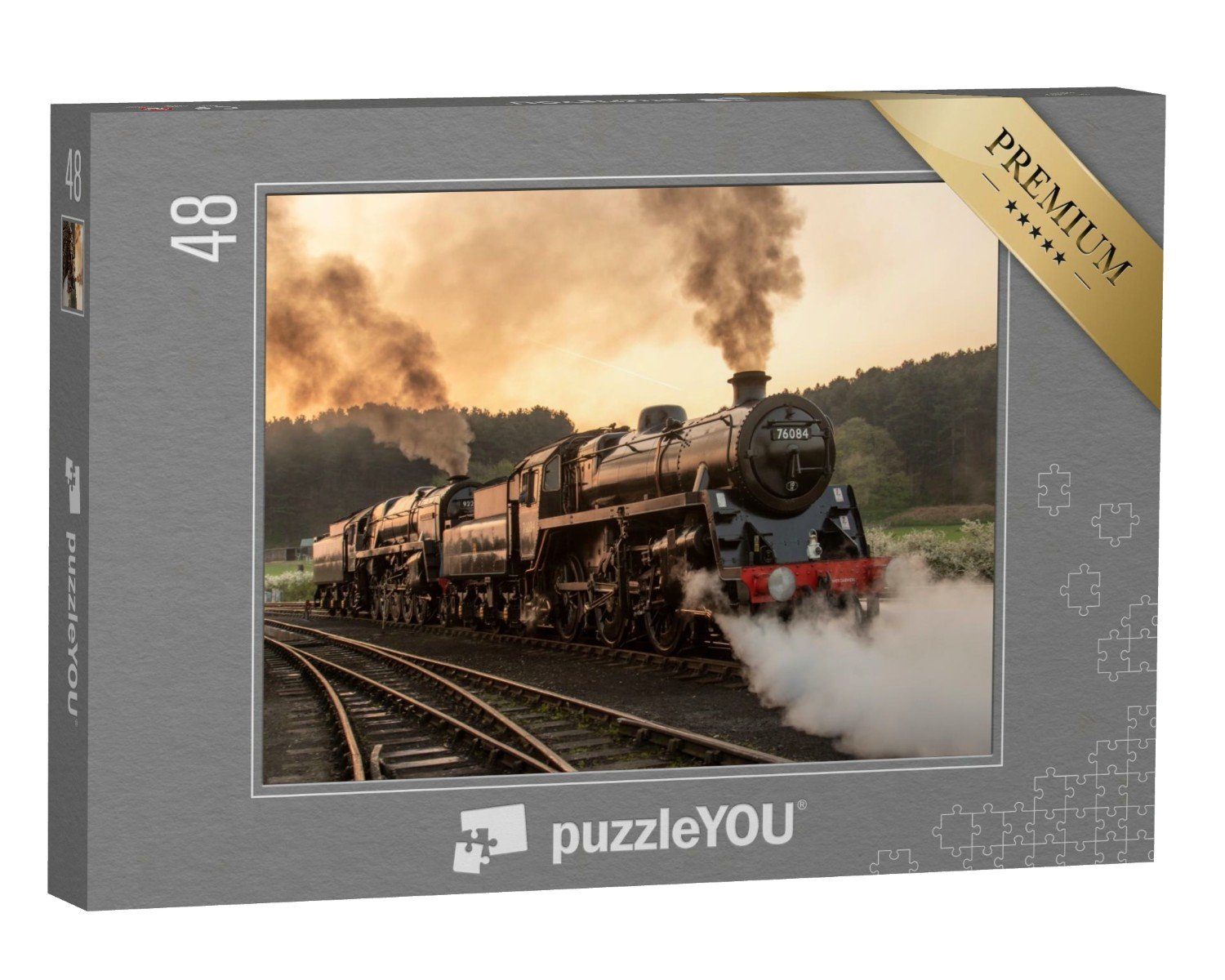 puzzleYOU Puzzle Dampflokomotiven mit doppeltem Kopf, 48 Puzzleteile, puzzleYOU-Kollektionen Lokomotive