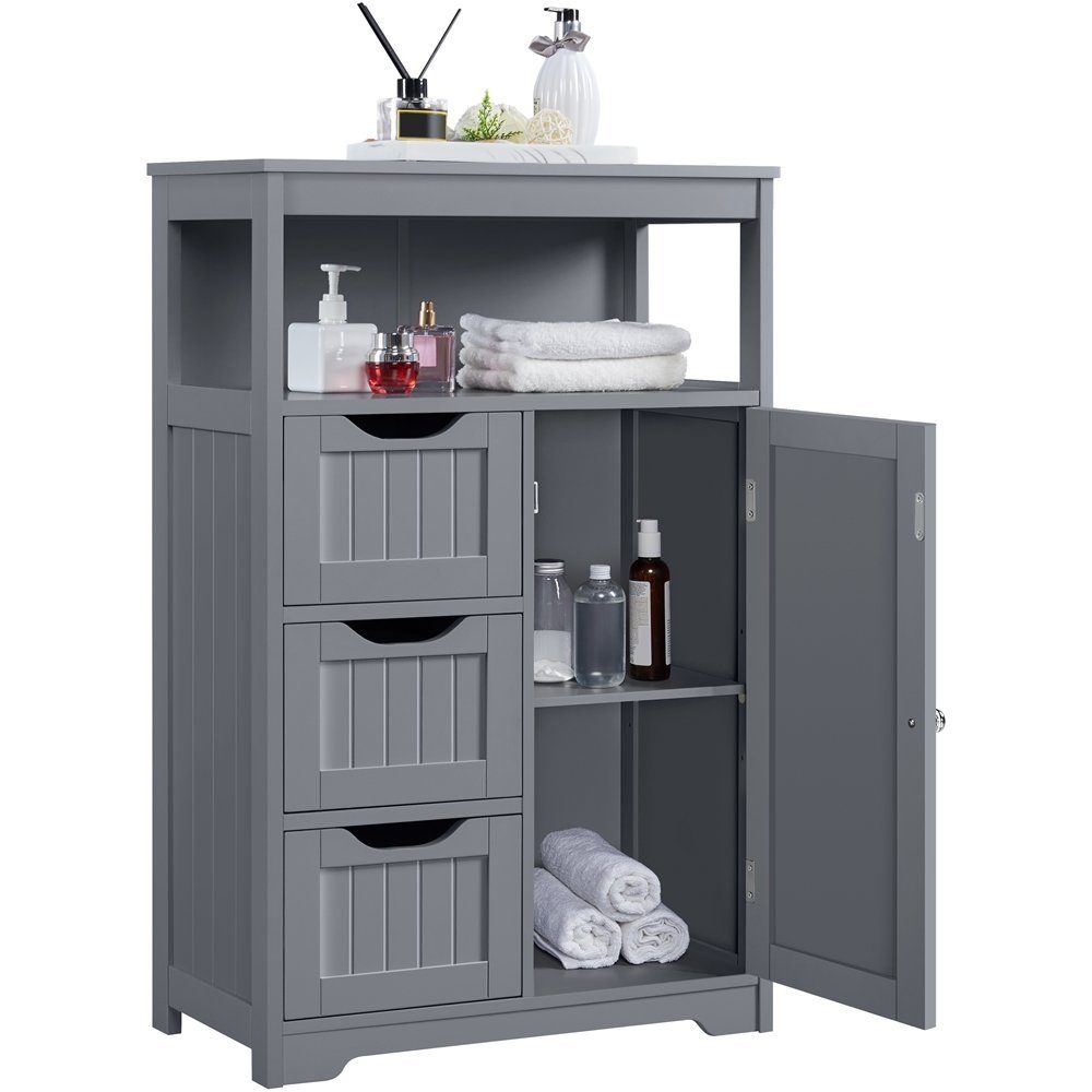Yaheetech Badkommode Badezimmerschrank, Badschrank mit 3 Schubladen & 1 Schrank mit verstellbarem Regalbrett