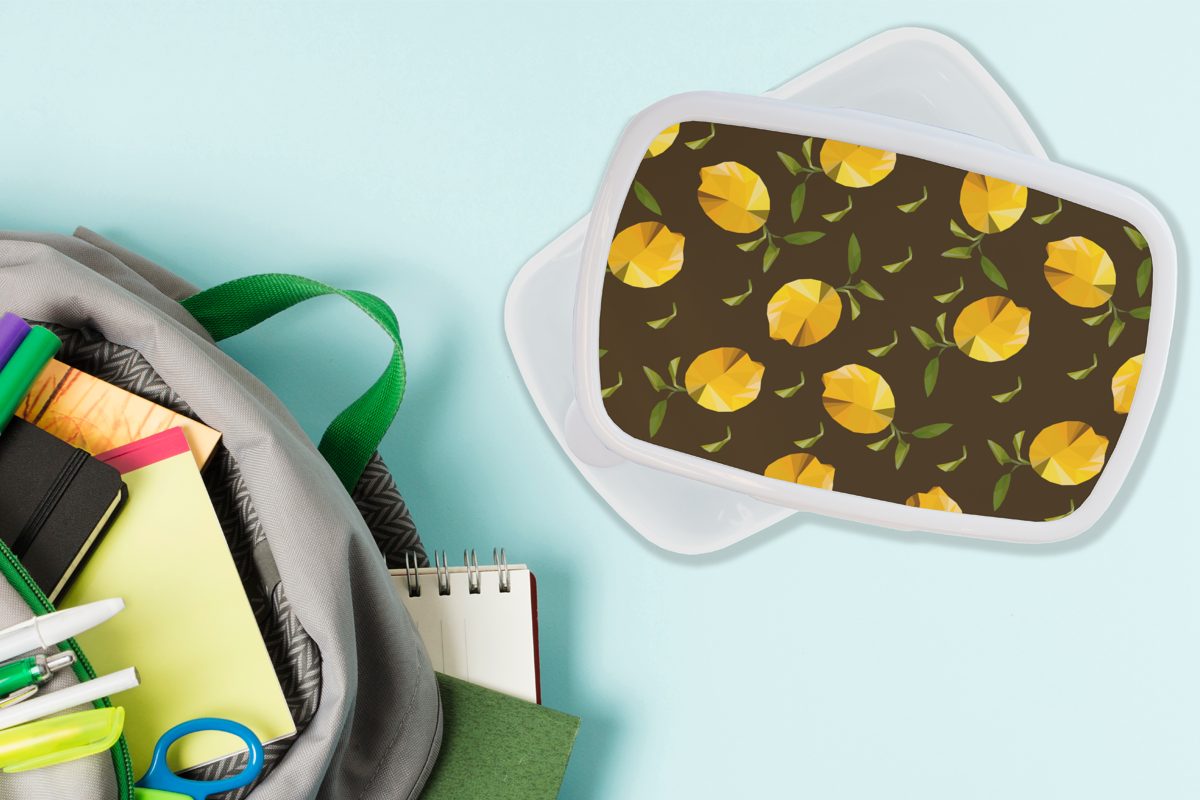 Muster Jungs (2-tlg), für für Zitrone Lunchbox weiß und - MuchoWow Kunststoff, Kinder Mädchen Brotdose, Obst Erwachsene, Origami, - Brotbox und -