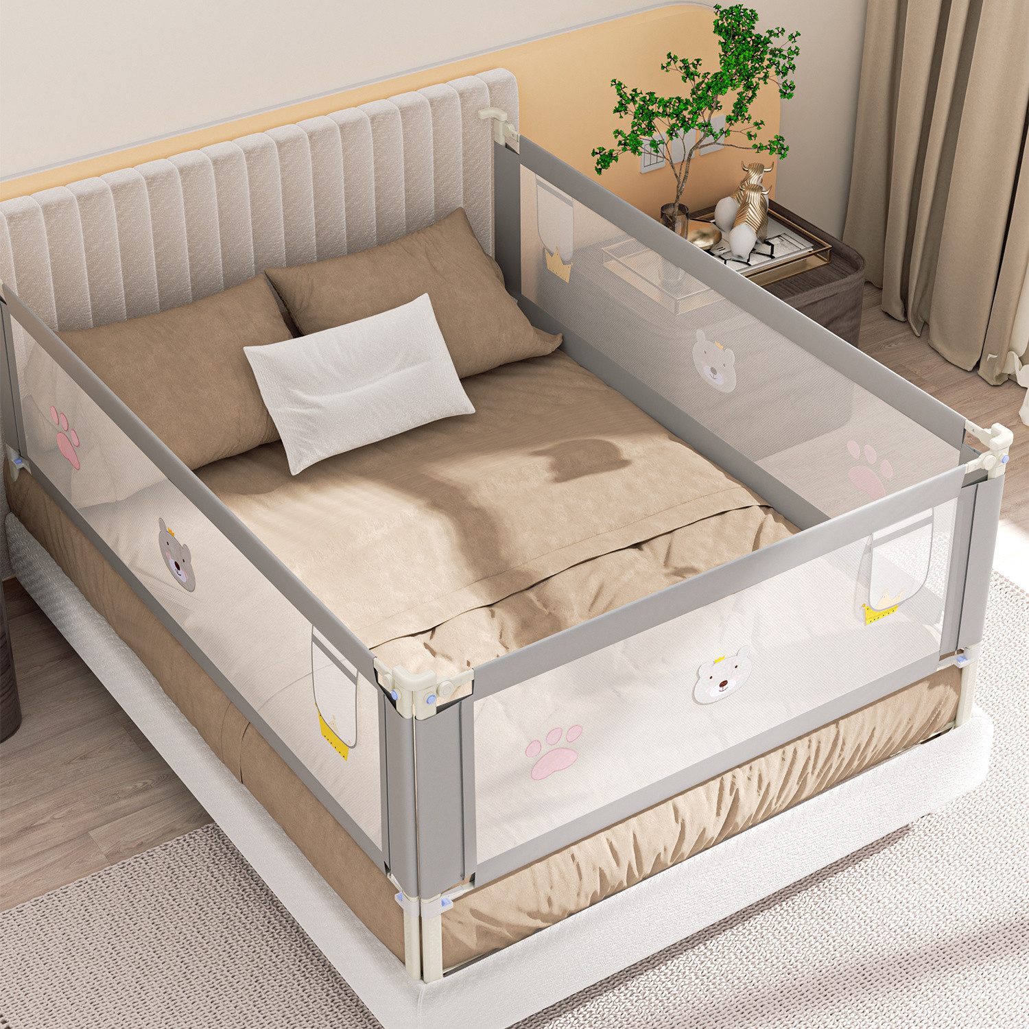 Clanmacy Bettschutzgitter 3X Bettgitter Bettschutzgitter Kinderbettgitter Kinder Baby Bettschutz (150+180+180CM, 3 St), aus Metall – Bild 3 von 5
