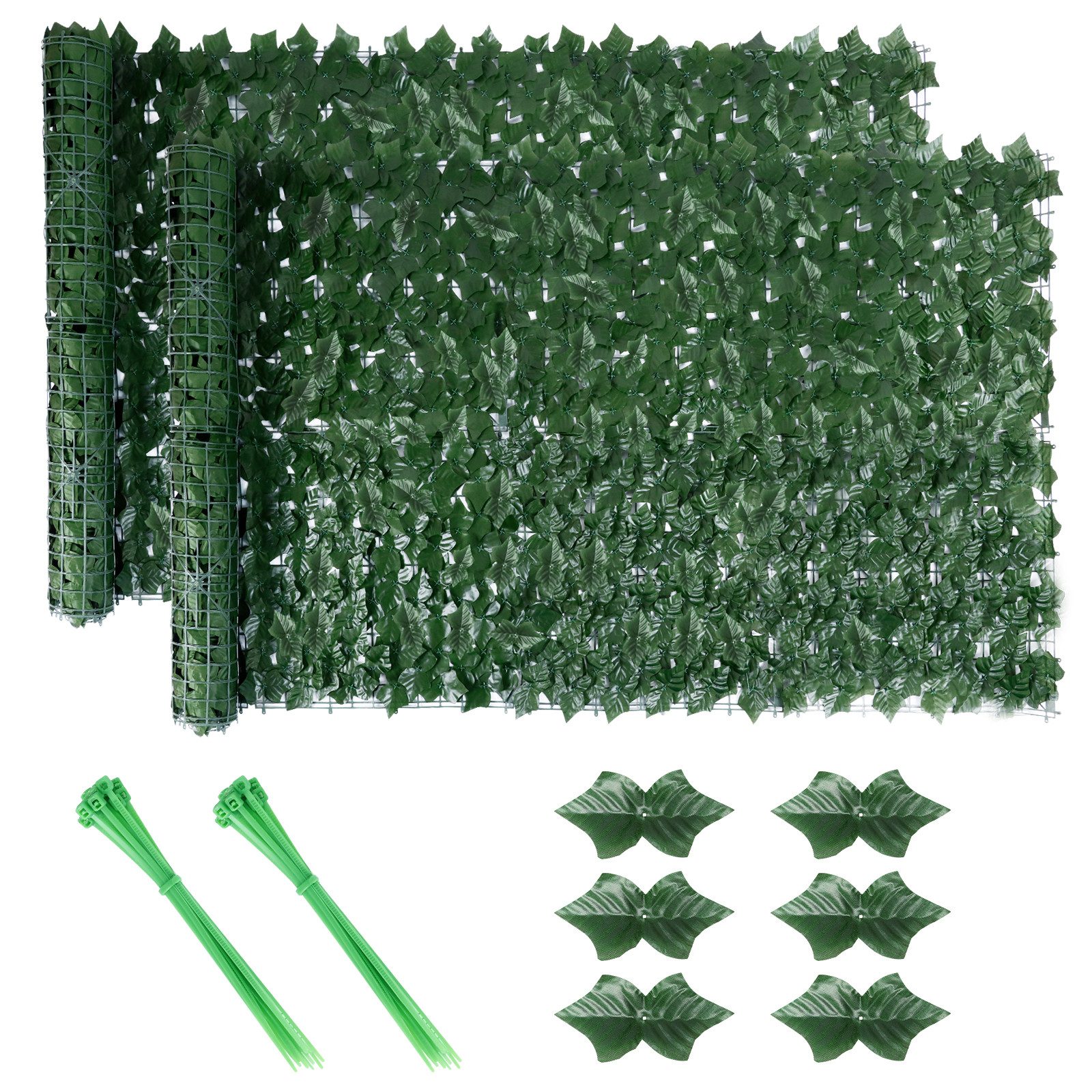 BlingBin Kunsthecken-Sichtschutz Balkonsichtschutz künstliche Sichtschutzhecke mit Grünen Blättern, (2er Set, 2-St., 2 Stück – je 300 x 100 cm), künstlicher Blätterzaun für Balkon, Gartenzaun, wetterbeständiger