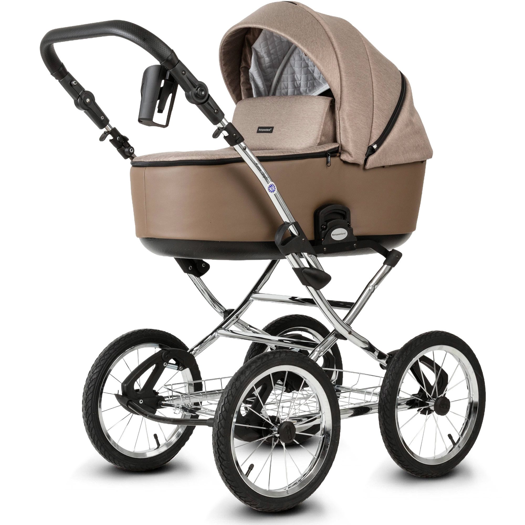 Knirpsenland Kombi-Kinderwagen Retro Style 2in1 inkl. Sportwagen, Wickeltasche & viel Zubehör, (Spar-Set), hohe Sicherheit durch One-Klick System der Kinderwagenaufsätze
