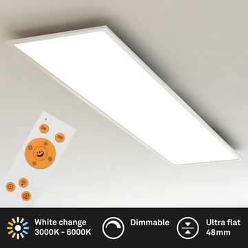 Briloner Leuchten LED Deckenleuchte 7196-016, CCT Farbtemperatursteuerung, Fernbedienung, dimmbar, ultraflach, LED fest verbaut, Kaltweiß, Neutralweiß, Tageslichtweiß, Warmweiß, Deckenlampe, 119,5x29,5x4,8, Weiß, 36W, Wohnzimmer, Schlafzimmer