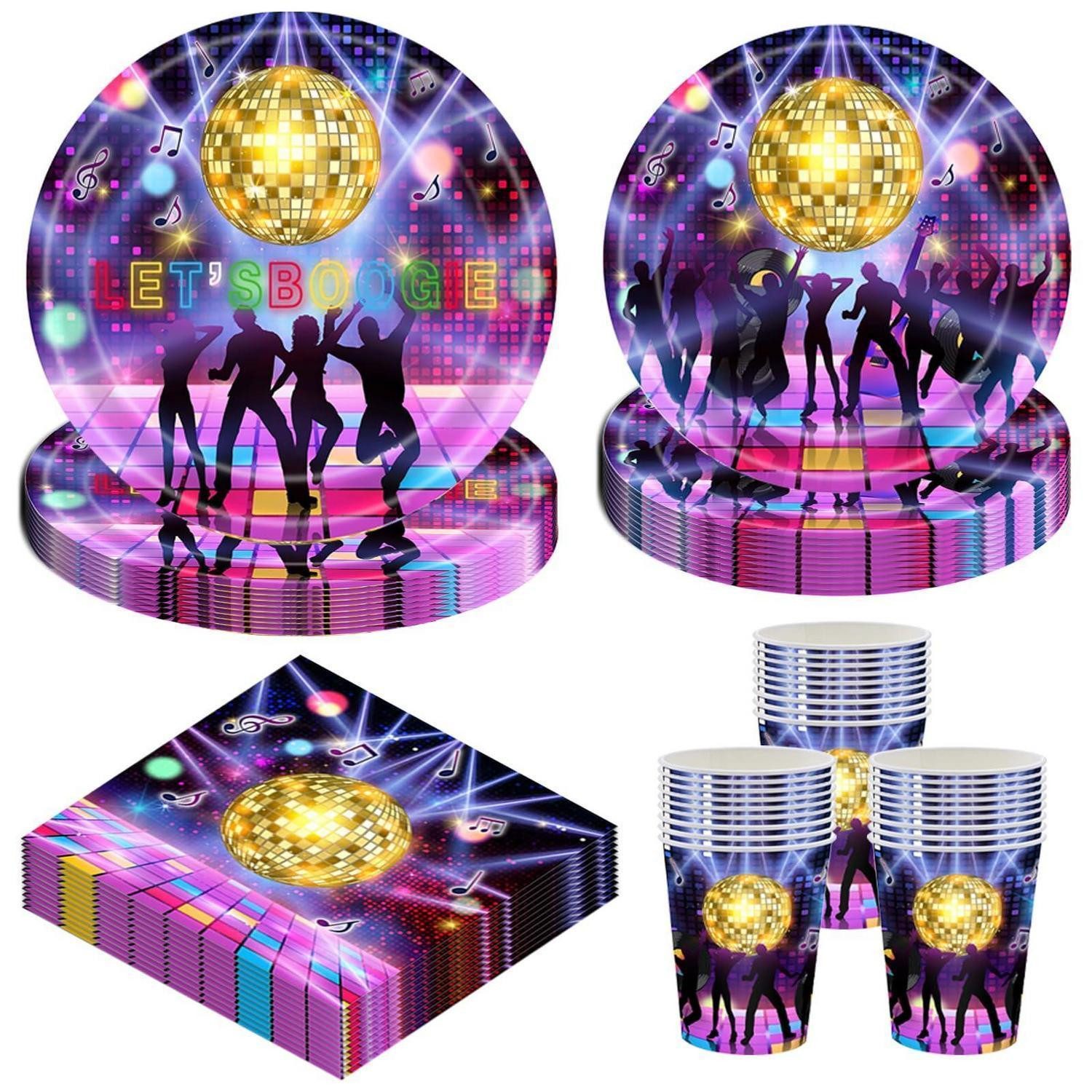 LuxusKollektion Einweggeschirr-Set Partygeschirr Set Disco 16 Gäste Retro-Stil, Papier
