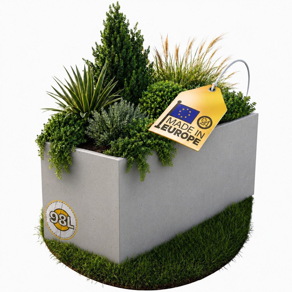 ONDIS24 Pflanzkübel Blumenkübel Blumentopf Vulkan 100cm Vulkan/Basalt Optik, mit Wasserspeicher Pflanzenkasten winterfest, 100 x 40 x 43,5 (H) cm