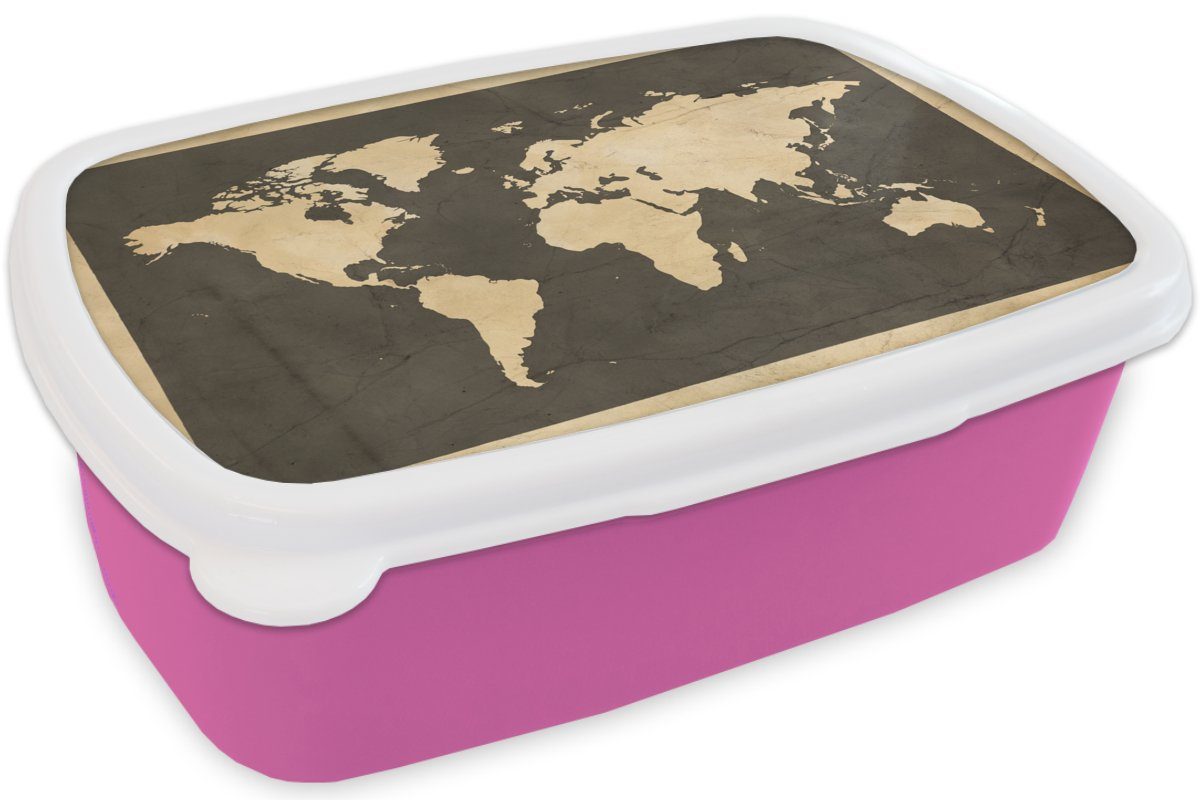 Vintage rosa Mädchen, für - Brotdose Snackbox, Marmor, (2-tlg), Lunchbox Erwachsene, Kunststoff, Brotbox - Kunststoff Kinder, MuchoWow Weltkarte