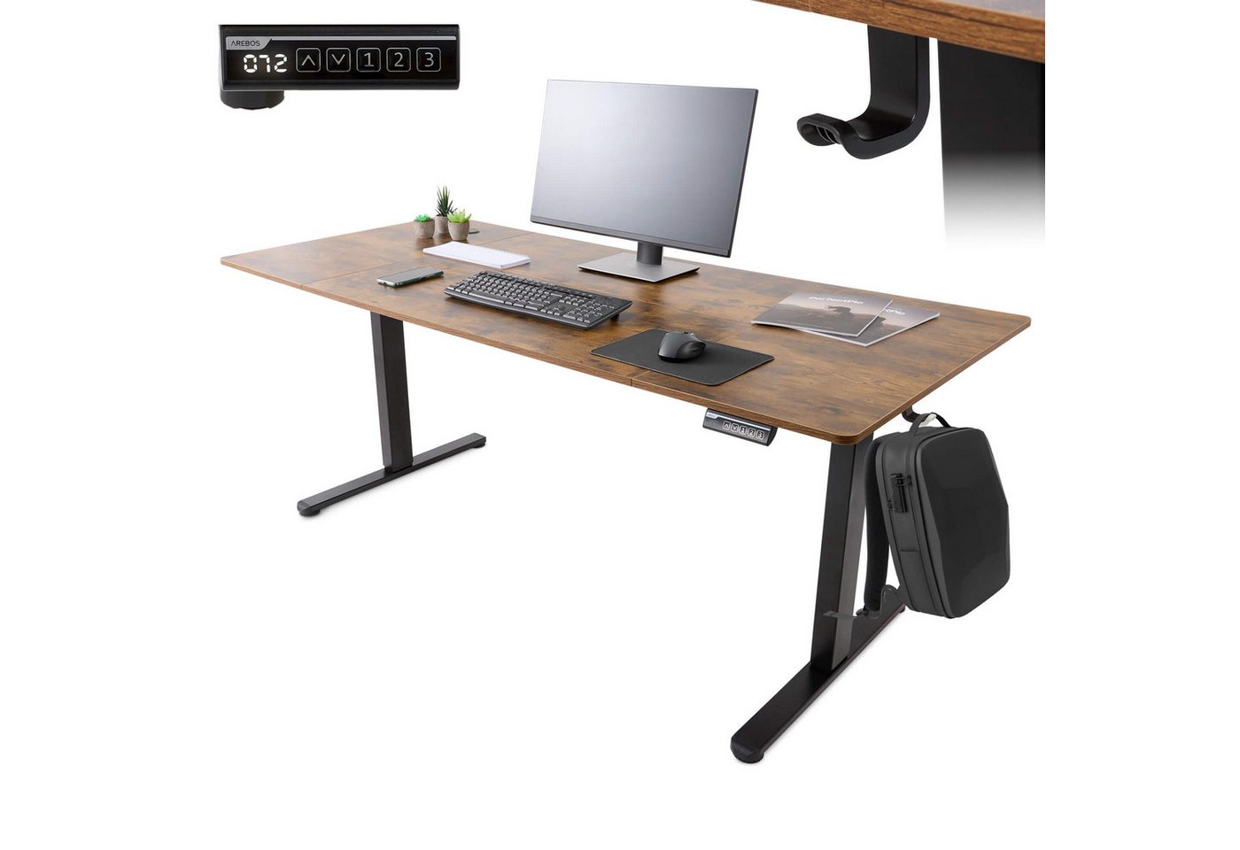 Arebos Schreibtisch Computer-Bürotisch 160 x 80 cm, elektrisch Memory-Funktion, 72-118 cm höhenverstellbar, Hebekapazität: 70 kg