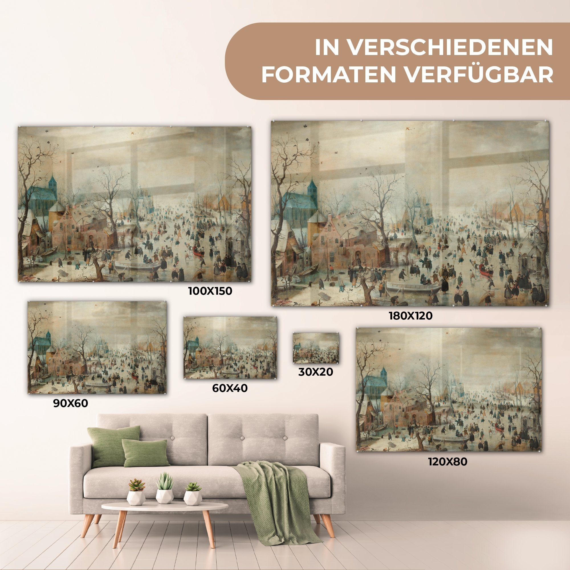 & St), von Acrylglasbilder mit Avercamp, Acrylglasbild Wohnzimmer Hendrik Gemälde Schlafzimmer (1 Eisvergnügen MuchoWow Winterlandschaft -