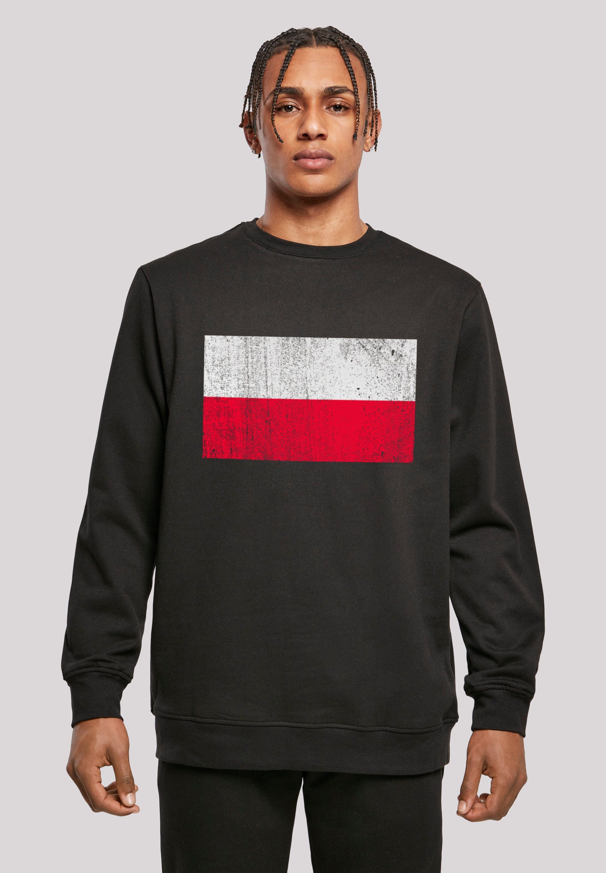 F4NT4STIC distressed Polen Print, Basic Kapuzenpullover Crewneck, Fit Look, Flagge Poland entspannter Regular