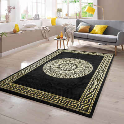 Teppich Teppich Modern Muster in schwarz gold, TeppichHome24, rechteckig