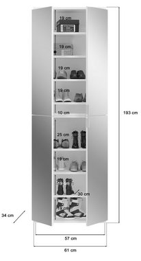 xonox.home Kompaktgarderobe ProjektX (Garderobe und Schuhschrank mit 8 Spiegeltüren, 122 x 193 cm) variable Inneneinteilung