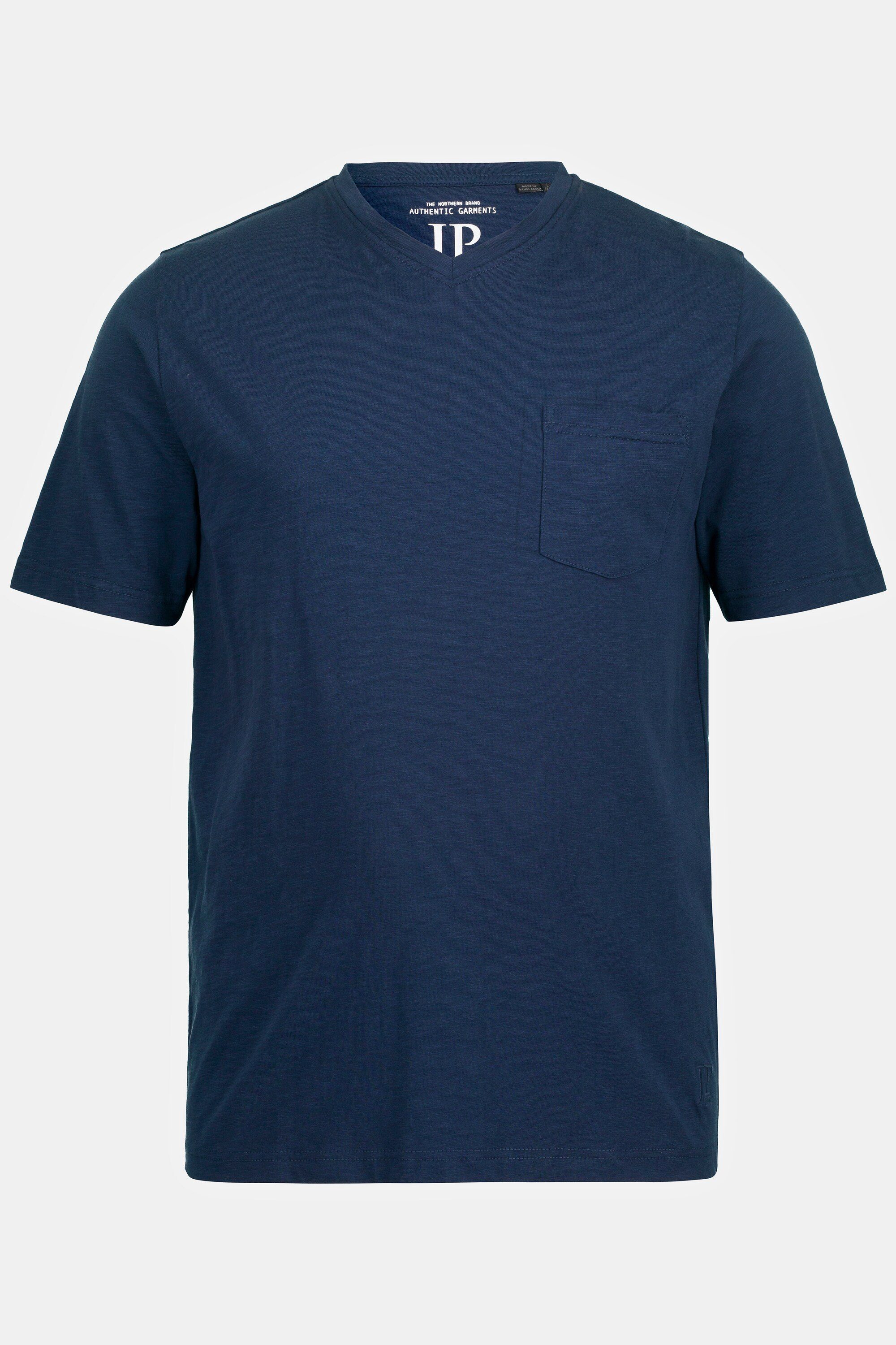 T-Shirt mattes Halbarm Flammjersey T-Shirt V-Ausschnitt JP1880 Basic nachtblau