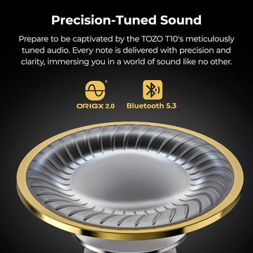 TOZO Bluethooth 5.3 mit Kabelloser Ladebox, App Customize 16 EQ In-Ear-Kopfhörer (Musikgenuss in CD-Qualität dank 8-mm-Lautsprechern und OrigX 2.0 Technologie., Ergonomisches Design IPX8 Wasserdicht Leistungsstarker Sound für Sport)