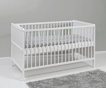 Lüttenhütt Babybett "Joris", 3-fach höhenverstellbar, hochwertiges Kiefernholz, mehrere Farben, 70x140cm, umbaubar zum Juniorbett, mit Schlupfsprossen