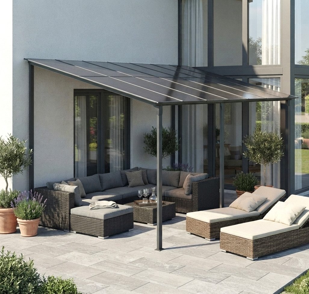 Apex Terrassendach Terrassenüberdachung Alu Dach Terrassendach 3x4,5m Stegplatten 56860, (1-St) – Bild 3 von 5