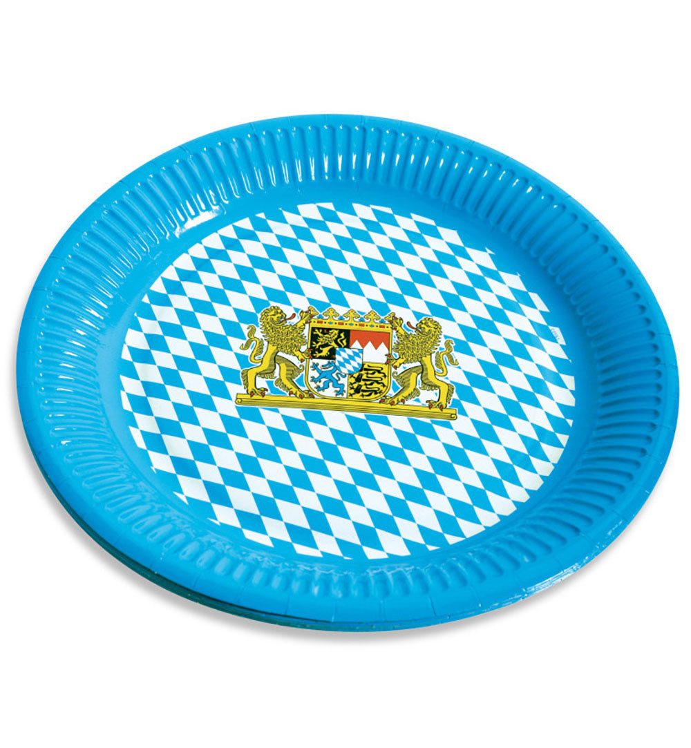 Fries Einwegteller 8 Stück Bayrische Papp Teller mit Bayern Wappen Weißwurst Frühstück, (8 St), Teller mit Bayern Wappen