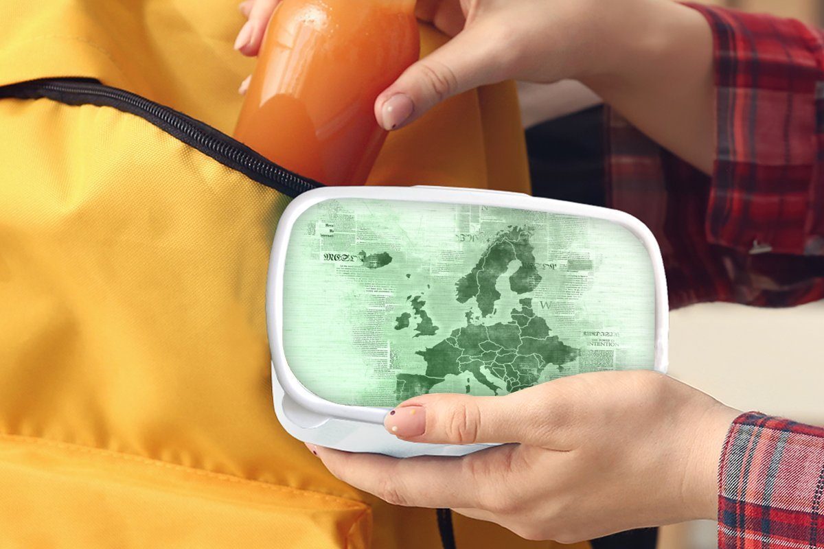 und Grün, und Jungs Erwachsene, Karte Kinder MuchoWow Mädchen Europa für Brotdose, - Lunchbox weiß Brotbox für von - Zeitung Kunststoff, (2-tlg),
