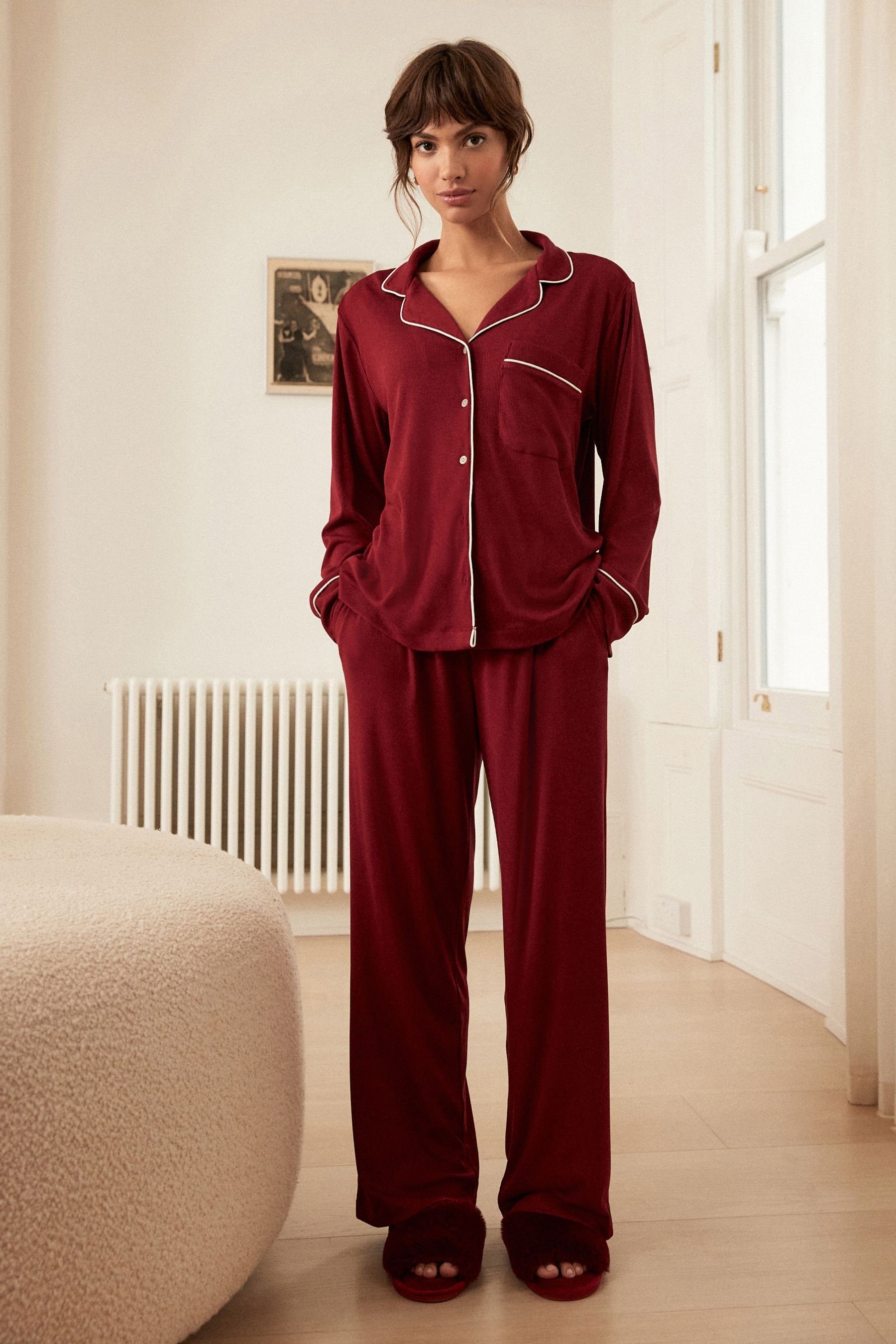 Red (2 durchgeknöpfter tlg) Schlafanzug Pyjama Gerippter, Next