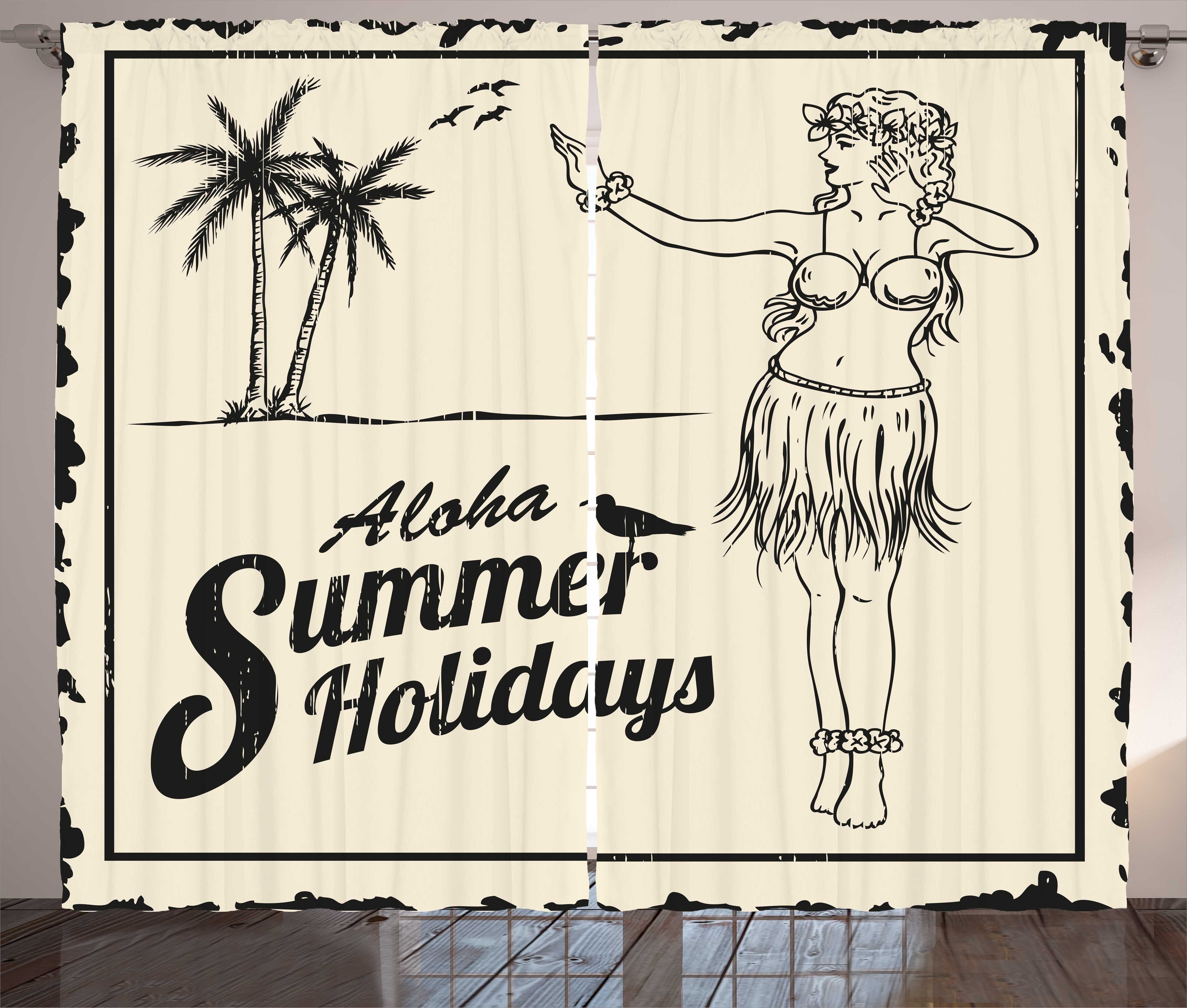 Gardine Schlafzimmer Kräuselband Schlaufen und mit Abakuhaus, Aloha Hula Sommerferien Vorhang Haken, Mädchen