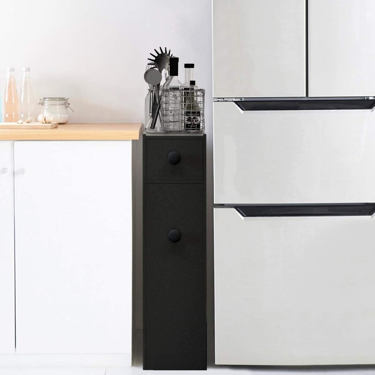 COSTWAY Badregal Nischenschrank, schmal, mit Schubladen, günstig online kaufen