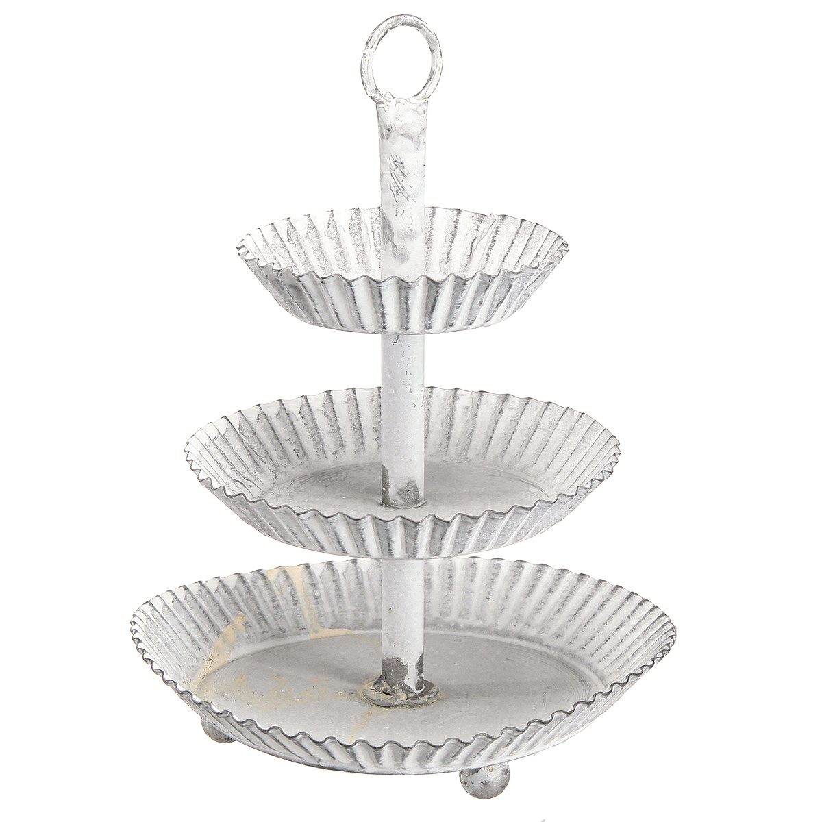 Posiwio Dekotablett Etagere Metall 3-stöckig Vintage Shabby Chic Deko Tablett Weiß