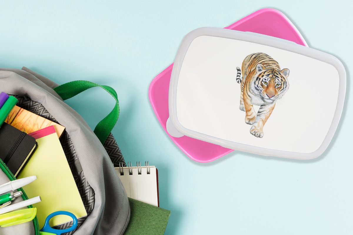 MuchoWow Lunchbox Tiger - Körper Mädchen, Kunststoff, Snackbox, rosa (2-tlg), Brotdose für Brotbox - Kunststoff Weiß, Erwachsene, Kinder
