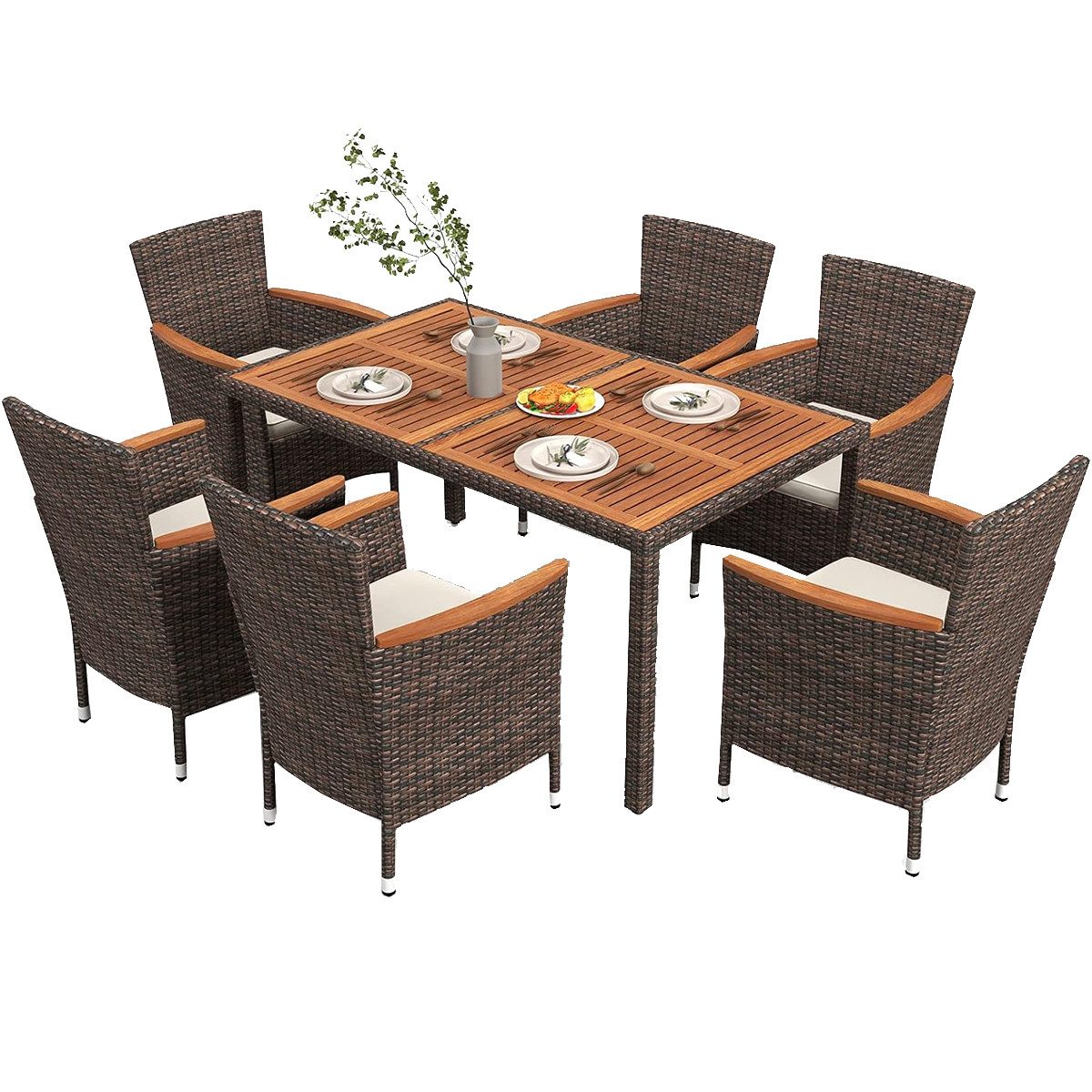 COSTWAY Garten-Essgruppe, 7-tlg, Tisch & 6 günstig online kaufen