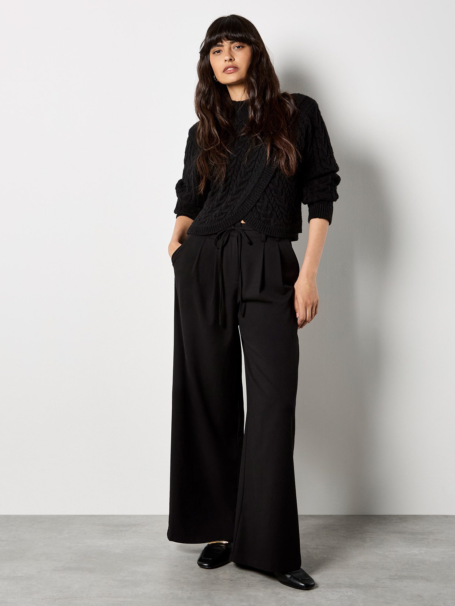 Apricot Strickpullover Wickelpullover mit Zopfmuster günstig online kaufen