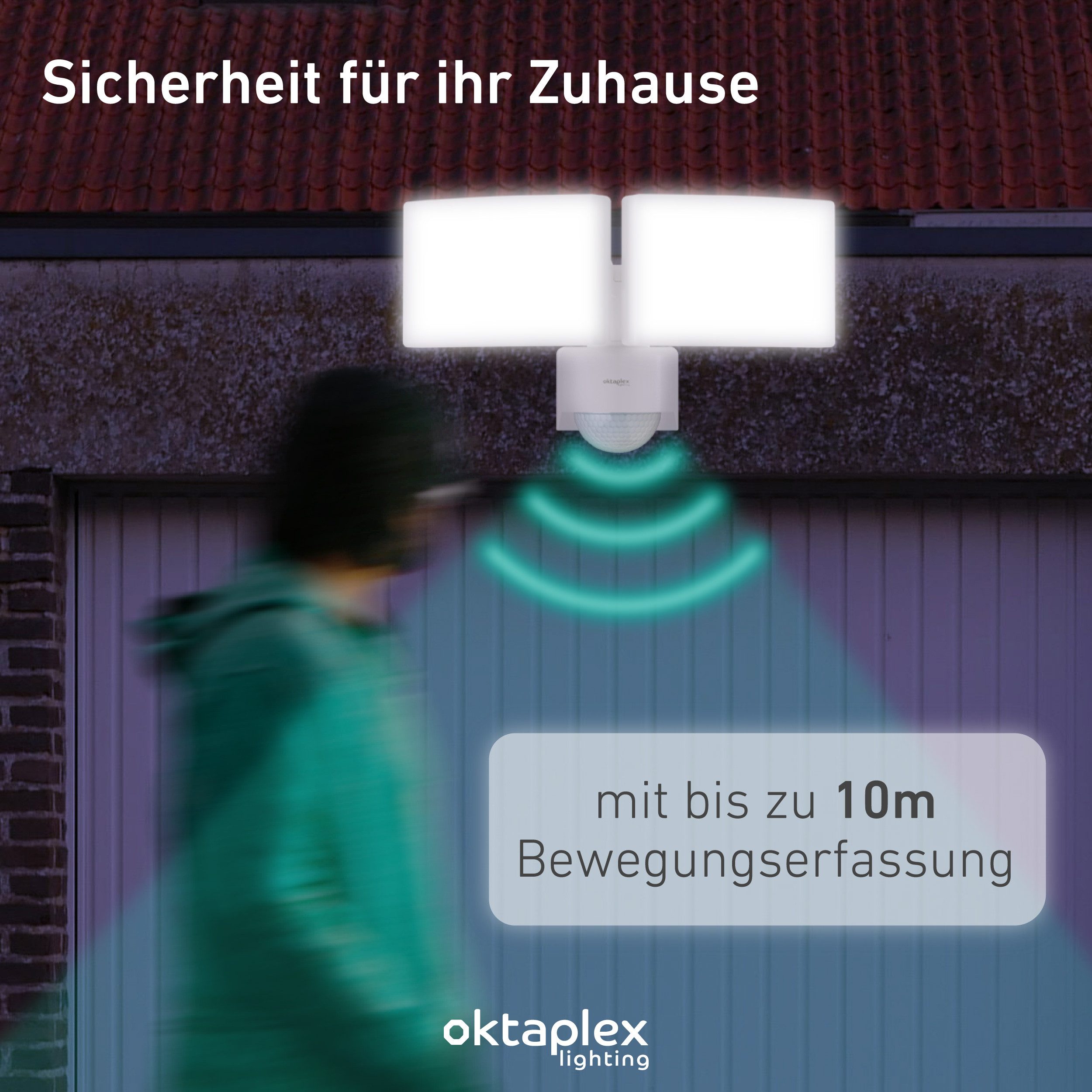 Oktaplex lighting LED Außen-Wandleuchte Cali Dos Außenstrahler mit Bewegungsmelder 10m / 240 Grad IP65, PIR-Sensor; dreh- und schwenkbar, inklusive Leuchtmittel, warmweiß, 3000K 3200lm Außenleuchte 40W weiß