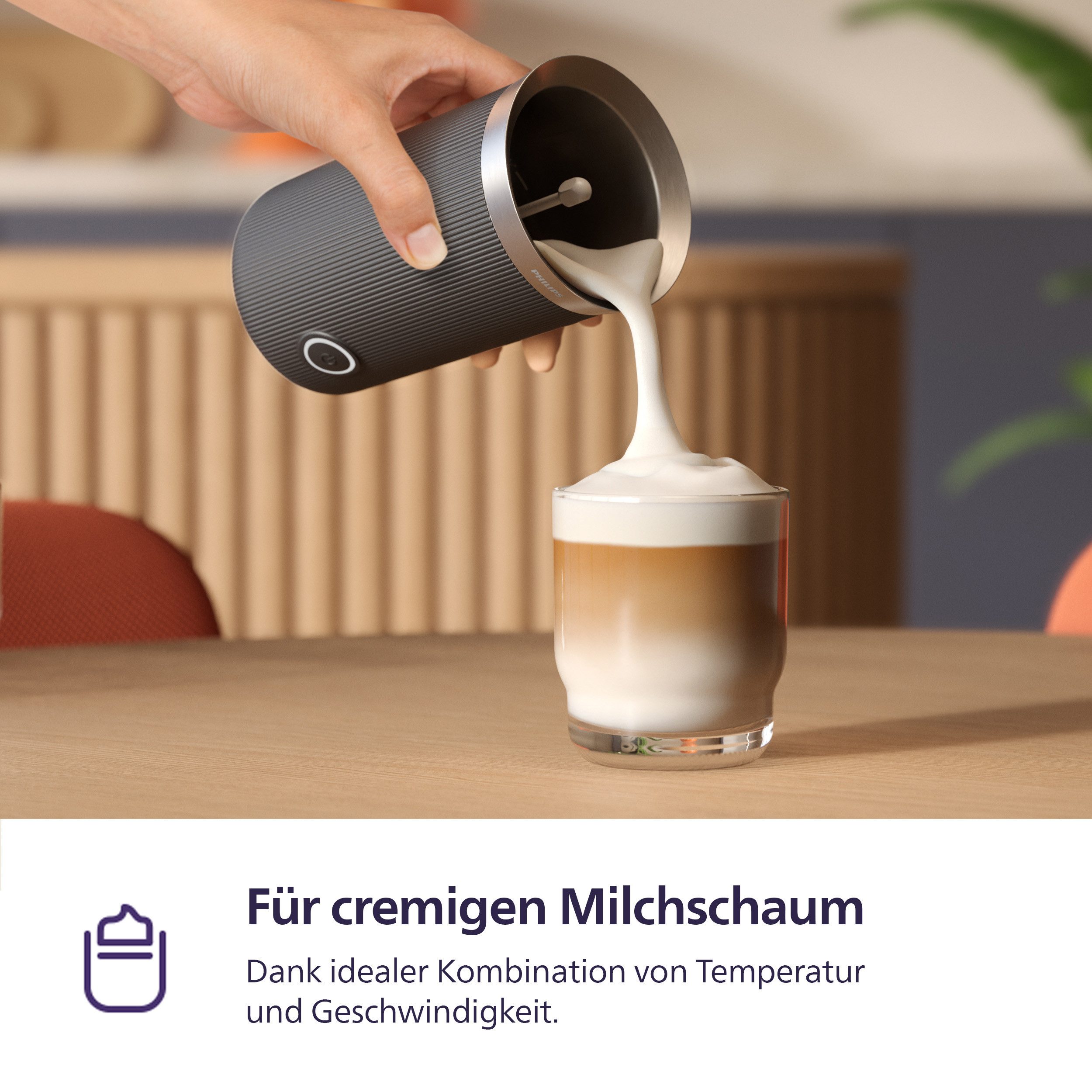 PHILIPS baristina Milchaufschäumer BAR311, Antihaftbeschichtung, leichte Reinigung, warmer und kalter Milchschaum, 120 ml Fassungsvermögen