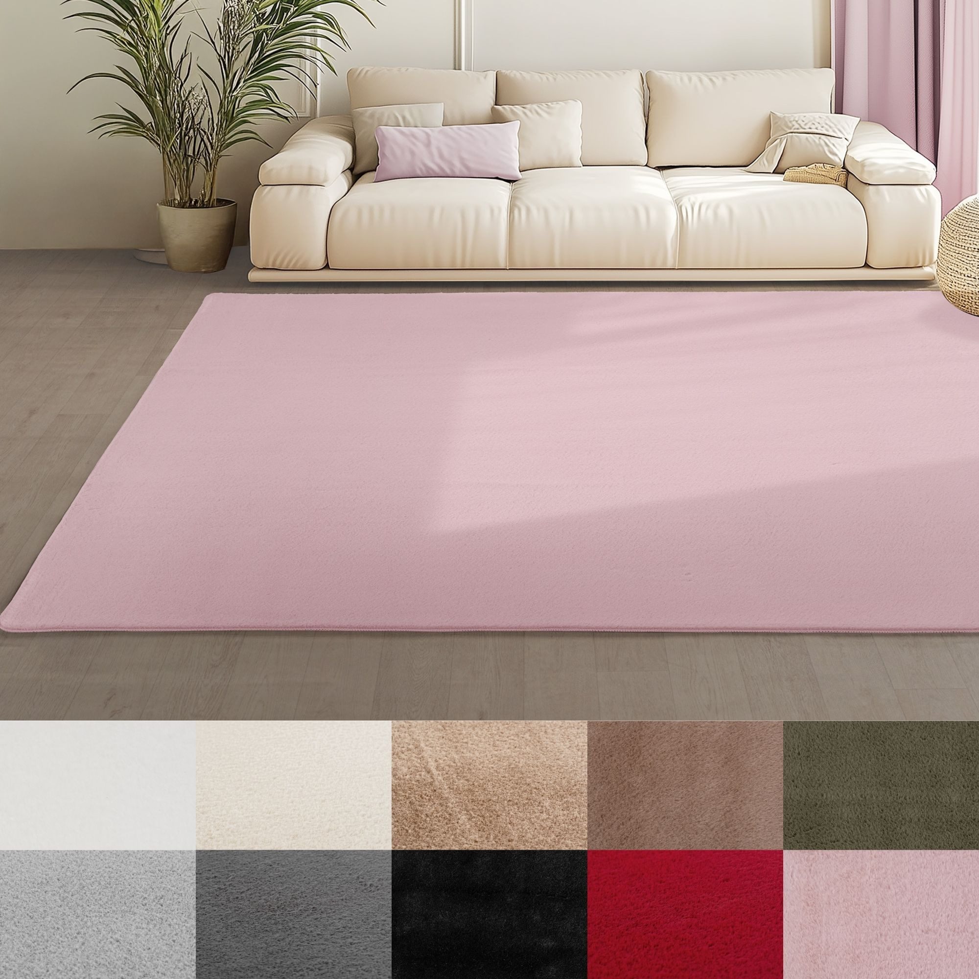 Teppium Teppich Unicolor - Einfarbig, Rund, Höhe: 11 mm, Kurzflor Teppich Anti-Rutsch Rückseite Waschbar Flauschiger