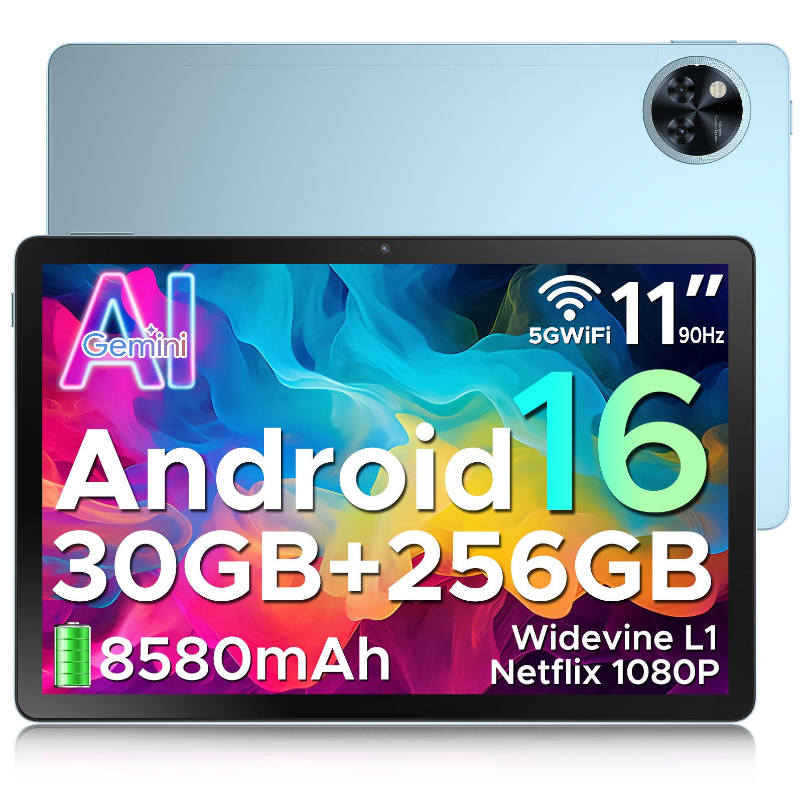 DOOGEE U11 Pro Android 15/16, 30GB RAM (6+24GBerweitert) + 256GB ROM Tablet (11", 256 GB, Android 16, WIFI, 8580mAh, 90Hz, 13MP+5MP, 5G WiFi/Widevine L1/ GPS/Face ID/OTG)