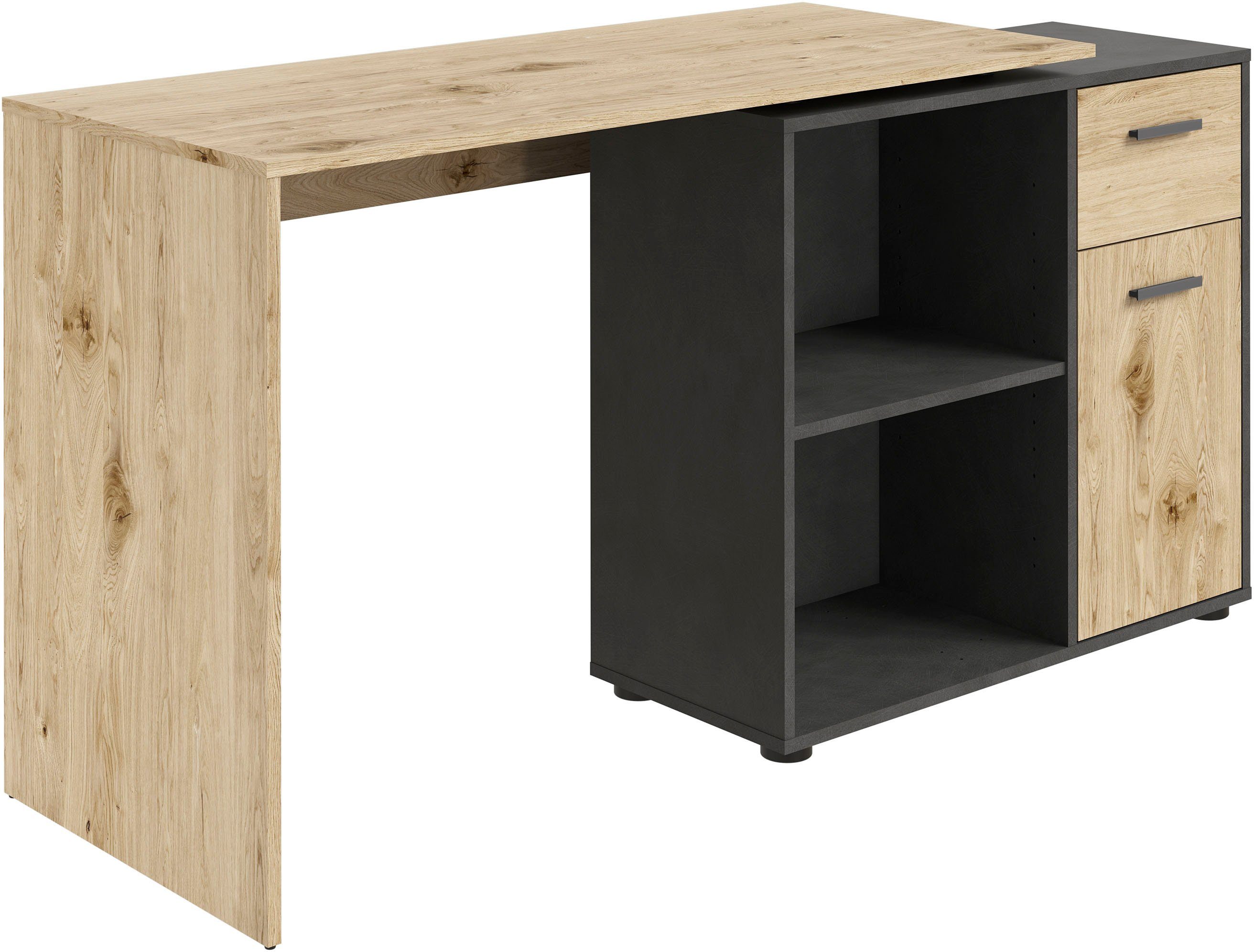 FMD Eckschreibtisch AUGSBURG, Schreibtisch/ Sideboard m. Stauraum, beids. montierb., 117 oder 148 cm