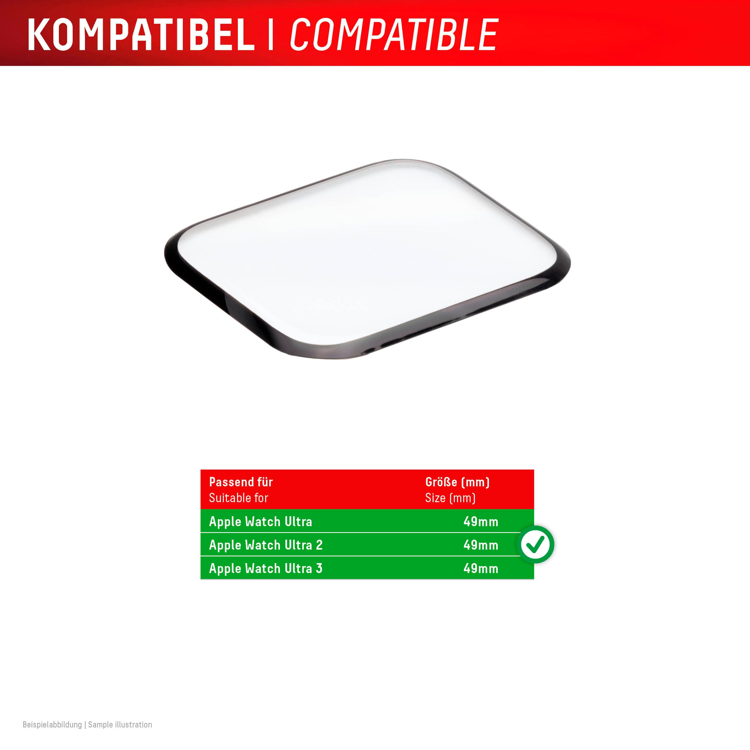 Displex Displayschutzglas Smartwatch Glass Unbreakable Protector Full Cover für Apple Watch Ultra 2 49 mm, Apple Watch Ultra 3 49 mm, Apple Watch Ultra 49 mm, Packung, Displayschutzfolie, Schutzfolie, Bildschirmschutz, kratz- & stoßfest